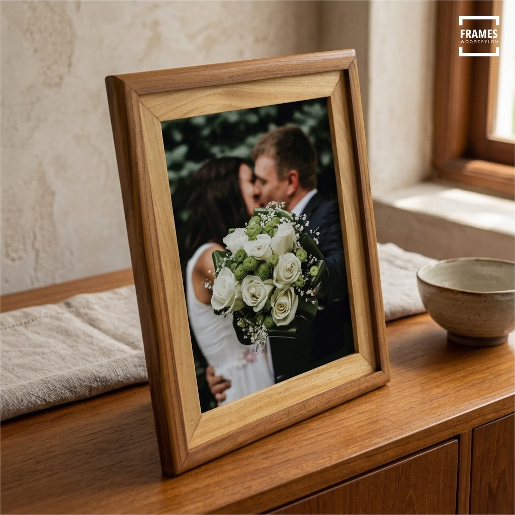 Teak & Satin Wood Picture Frame with natural finish for displaying cherished memories