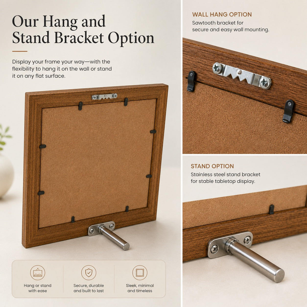 Teak & Satin Wood Picture Frame with Sawtooth Hook for Wall Mounting