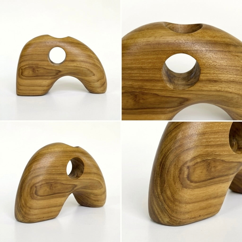 Teak Elephant Vase in natural wood finish, perfect for displaying flowers