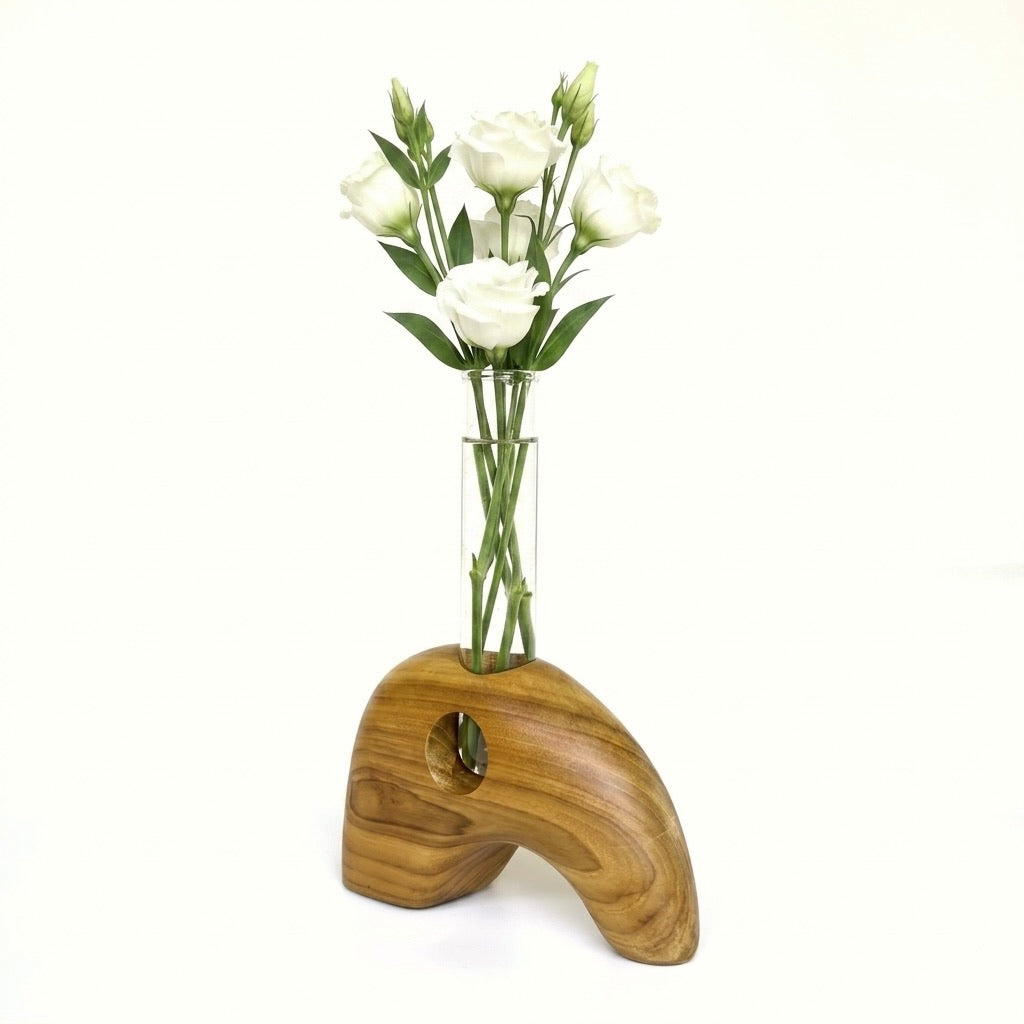 Teak Elephant Vase with clear glass for displaying flowers