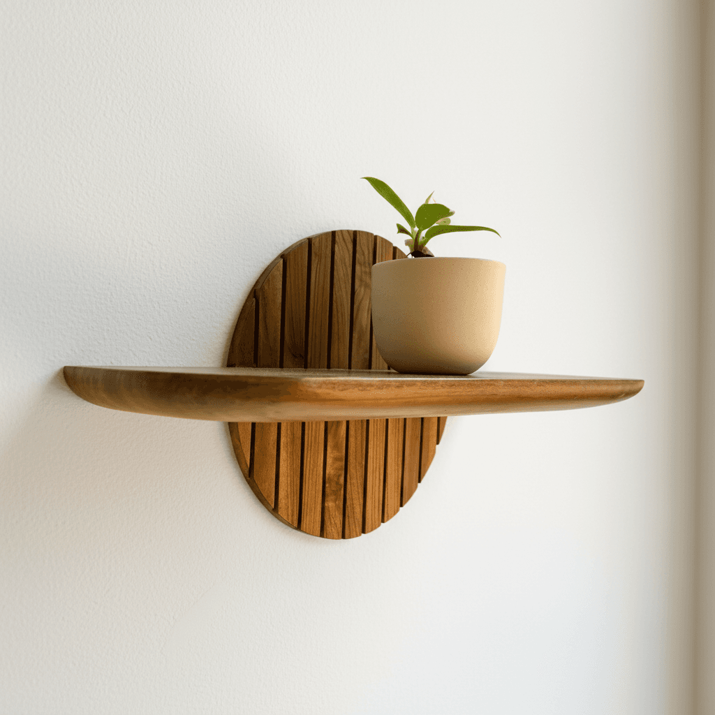 Teak floating plant shelf with smooth finish for stylish home decor