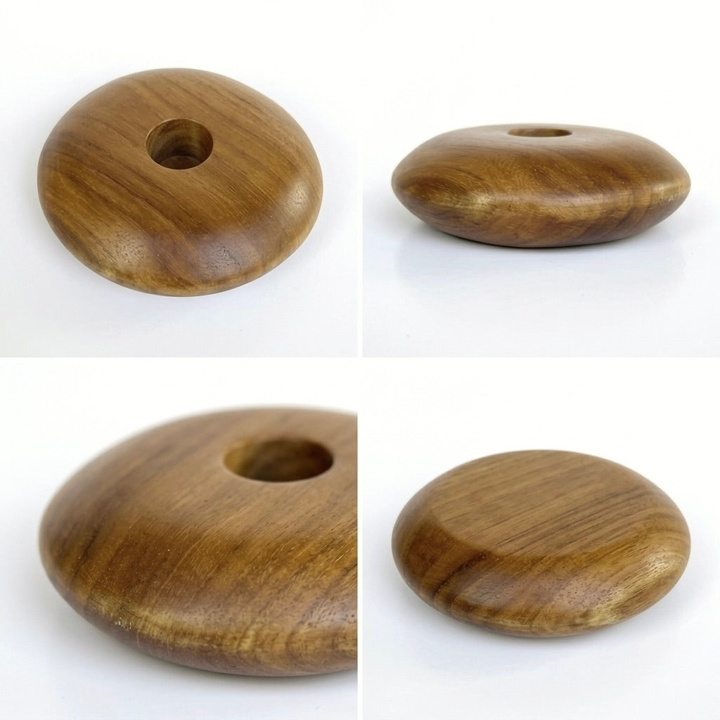 Teak Pebble Vase in warm wood finish for displaying flowers