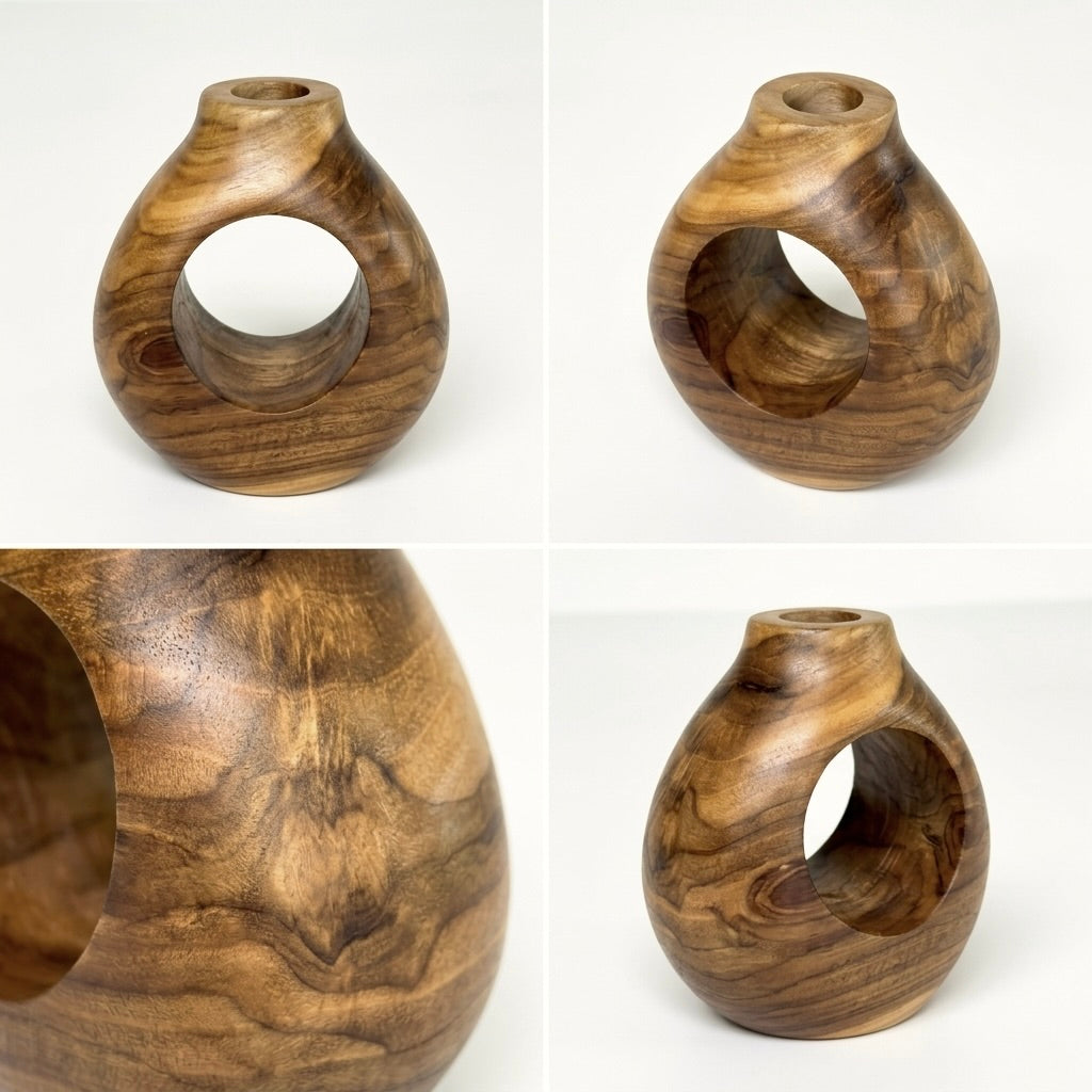 Teak Ring Vase with Natural Finish, perfect for showcasing flowers