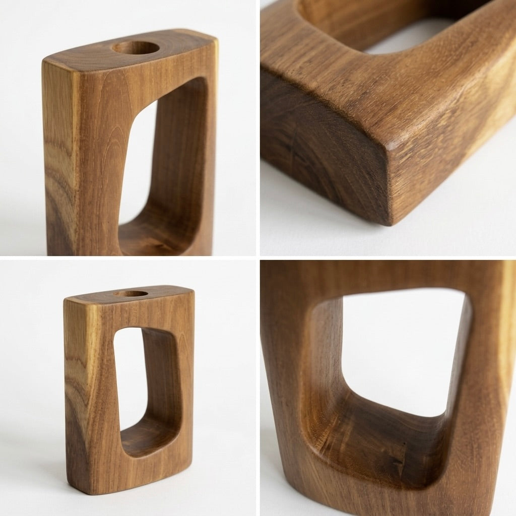 Teak test tube vase in natural finish for elegant floral displays