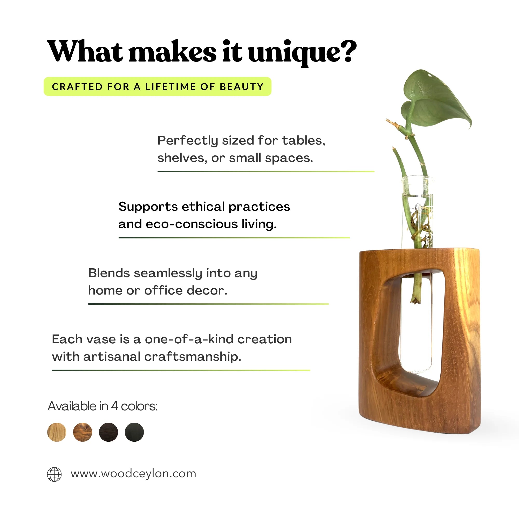 Teak test tube vase by Wood Ceylon, uniquely crafted for tables or small spaces with eco-conscious design