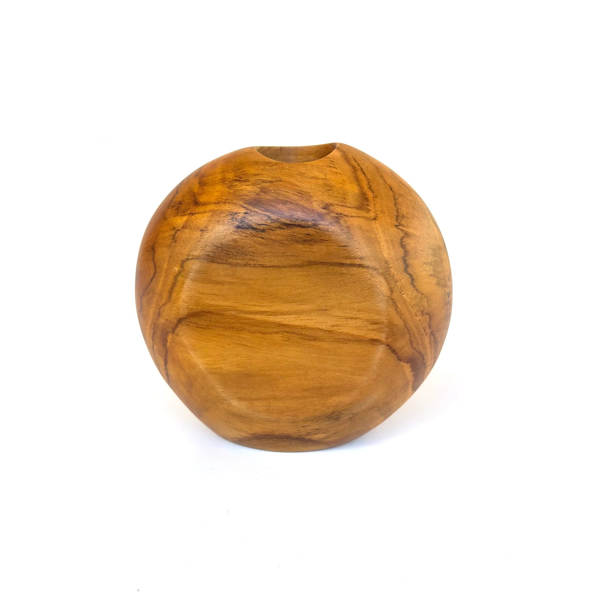 Round Teak Vase made from natural teak wood, ideal for floral arrangements