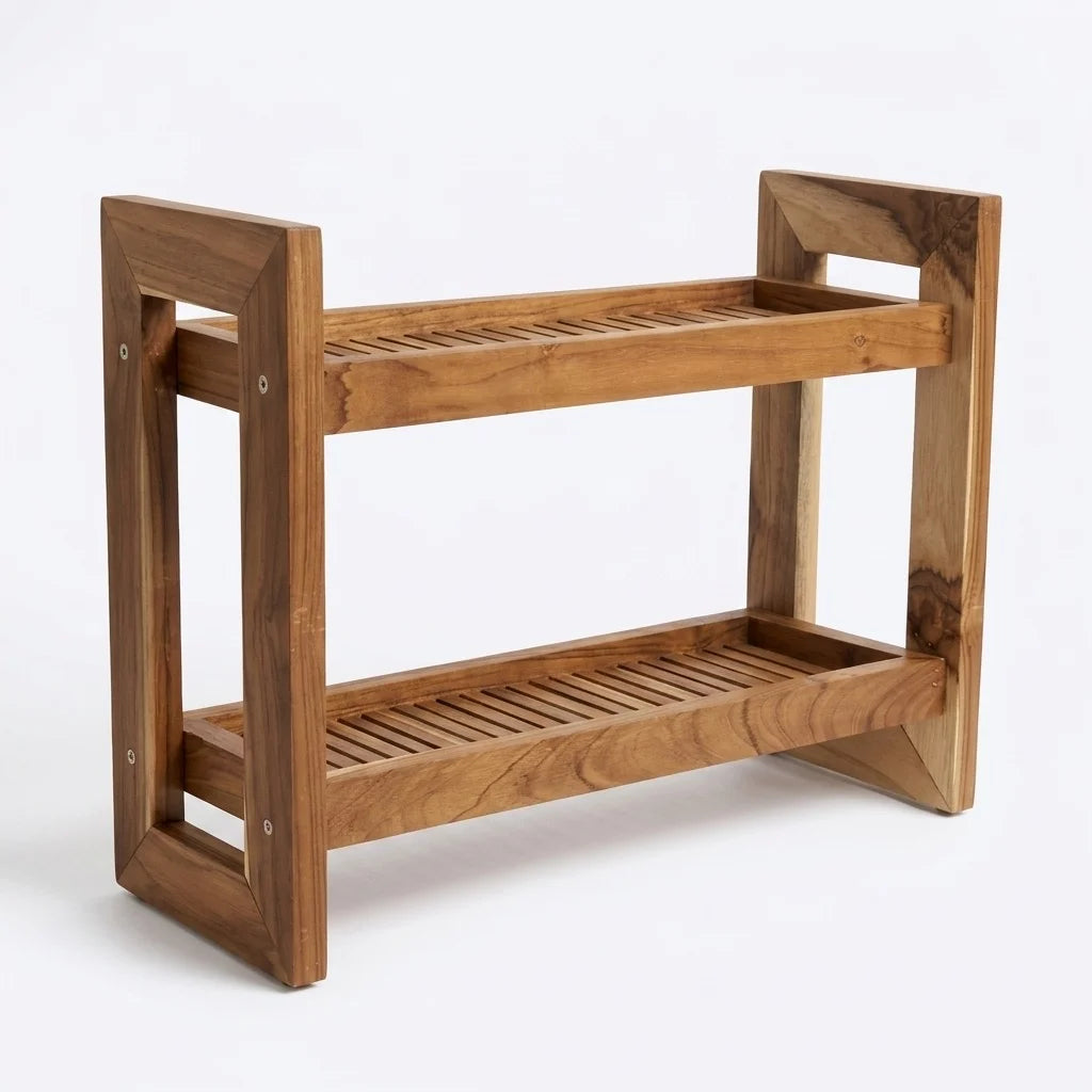 Teak wood countertop spice rack in natural finish for organized kitchen storage