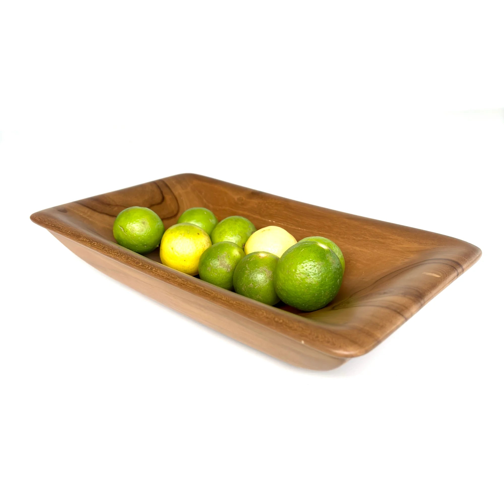 Teak wood serving bowl with a stylish design, perfect for displaying fresh fruits or snacks