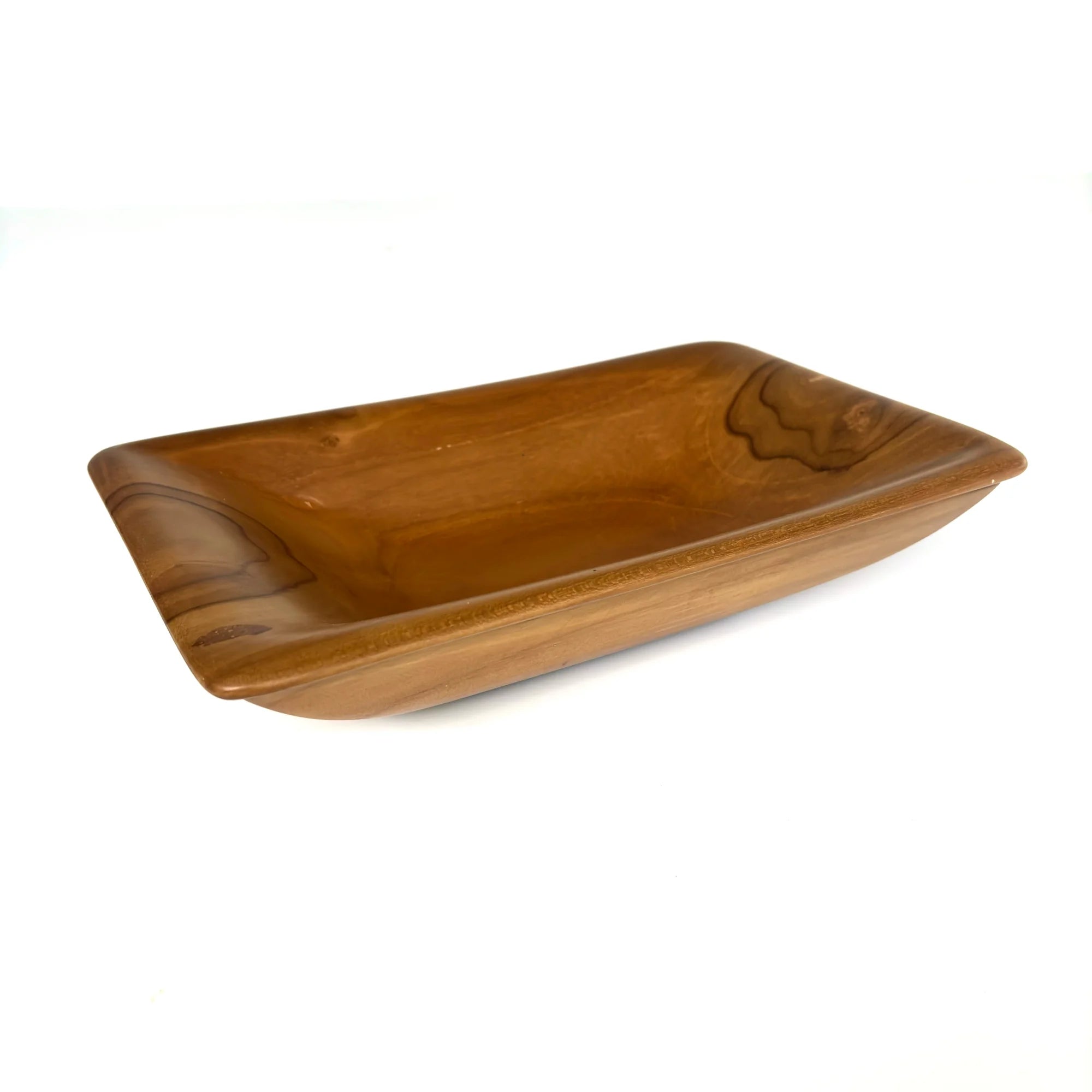 Handcrafted teak wood serving bowl from Wood Ceylon, featuring a unique rectangular design