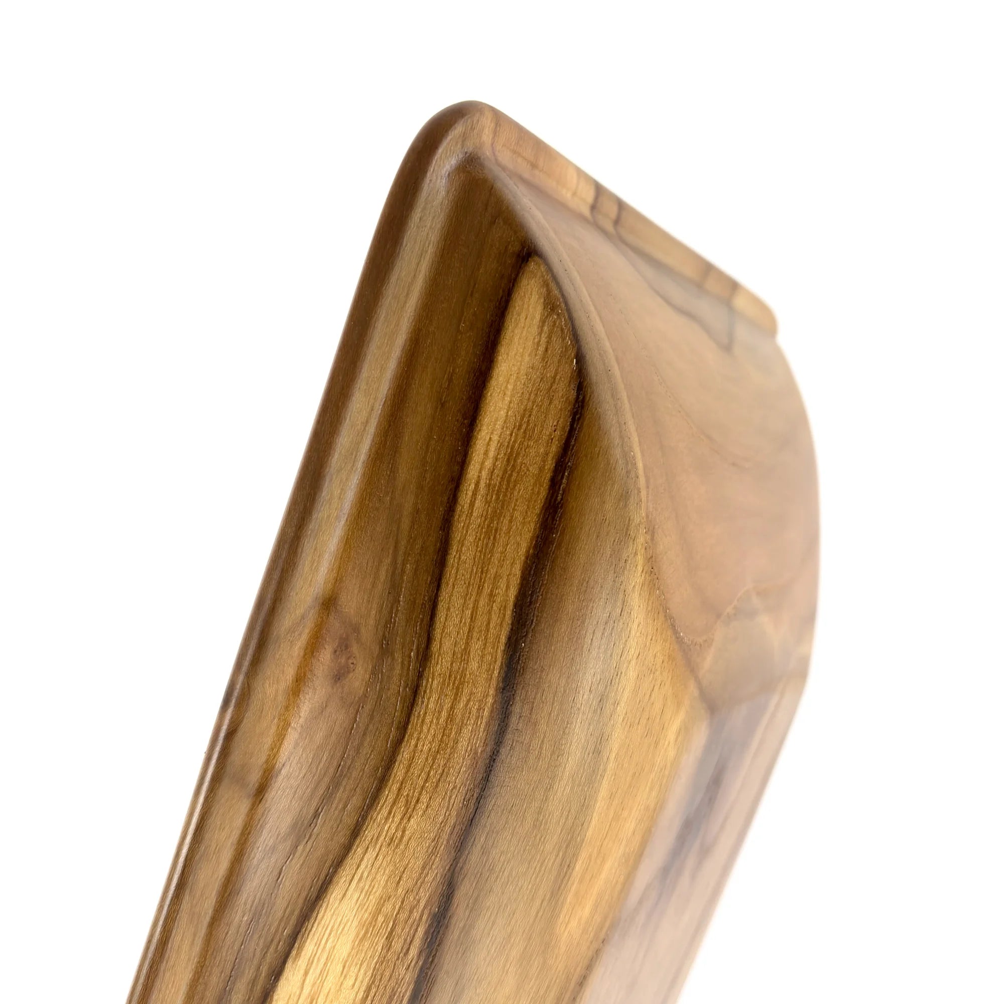 Handcrafted teak wood serving bowl with a smooth finish and natural grain patterns