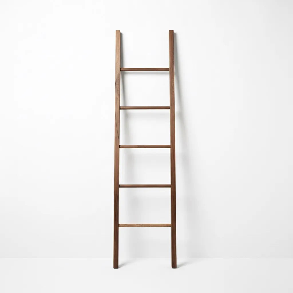 Teak towel ladder rack in a natural finish for stylish storage
