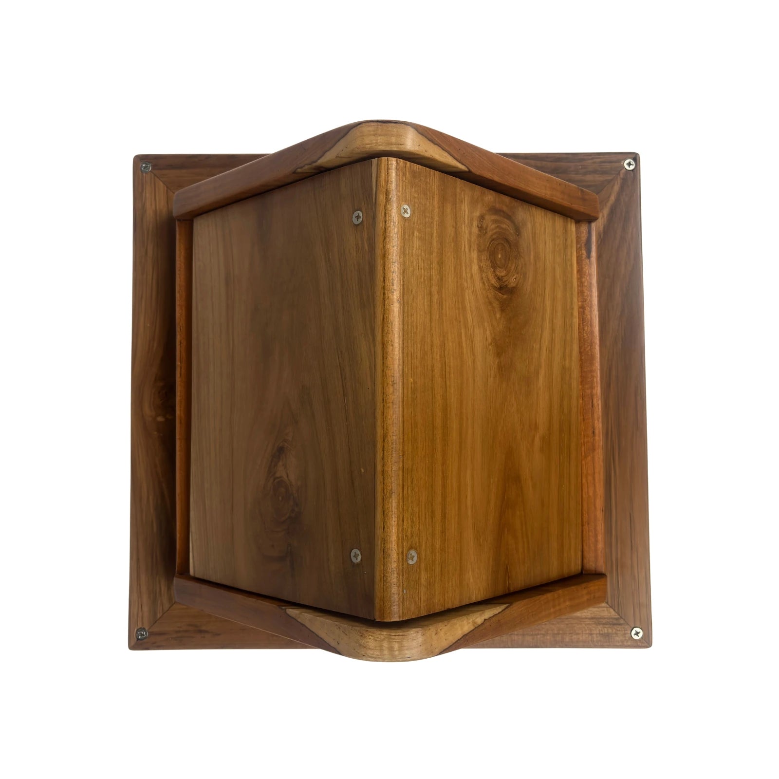 Wood Ceylon wooden trash can with swing top lid in natural finish for home or office