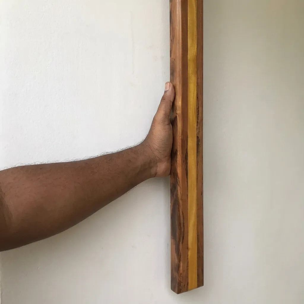Two-Tone Wood Door Pull Handle in teak with a natural finish for modern home decor