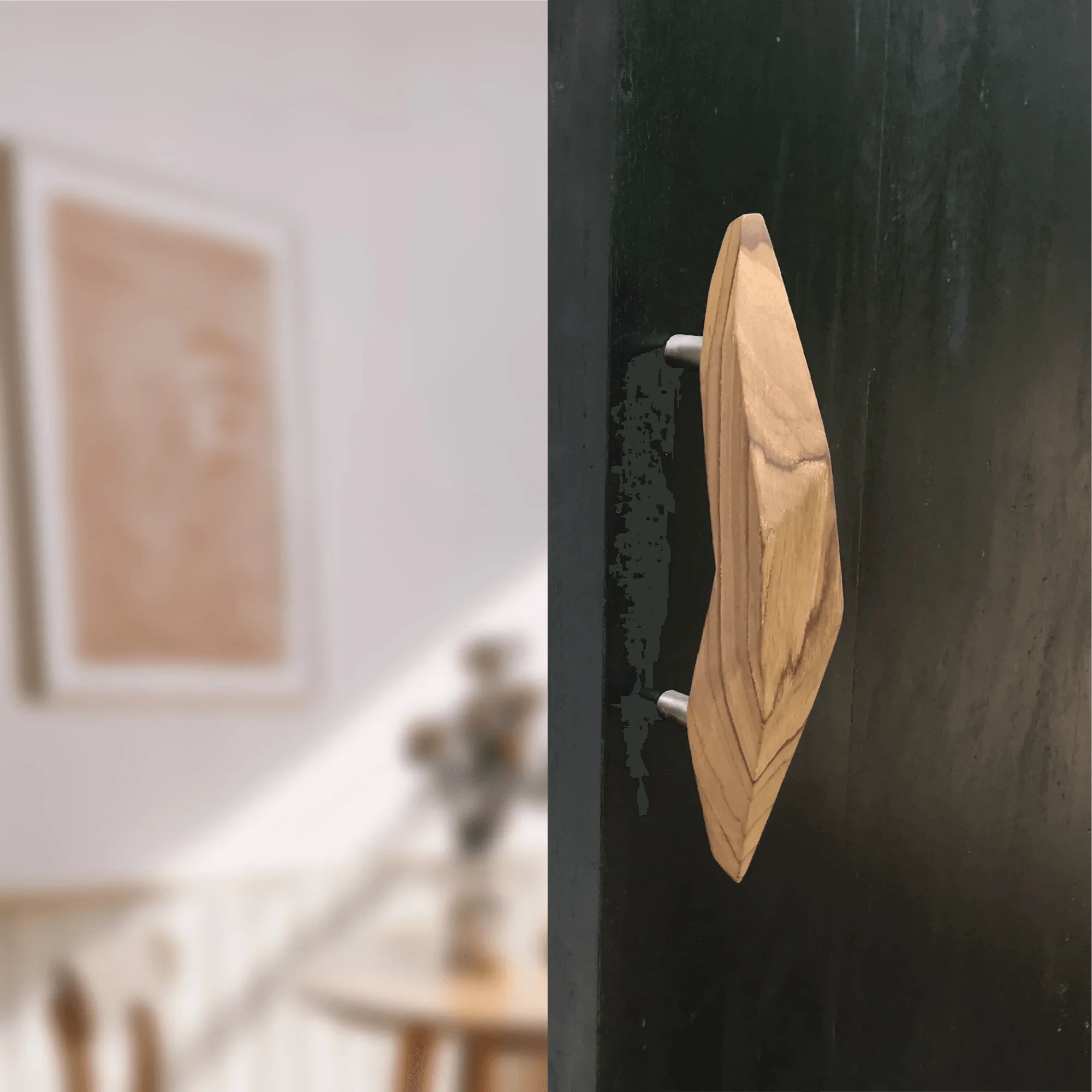 Unique teak door handle from Wood Ceylon featuring a stylish ergonomic design