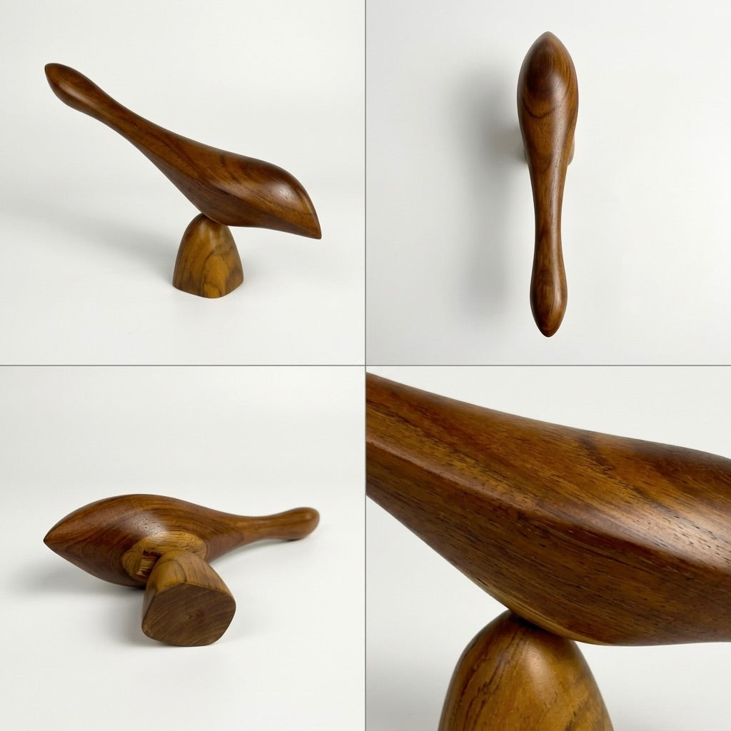 Teak wood bird sculpture in natural finish for decorative use