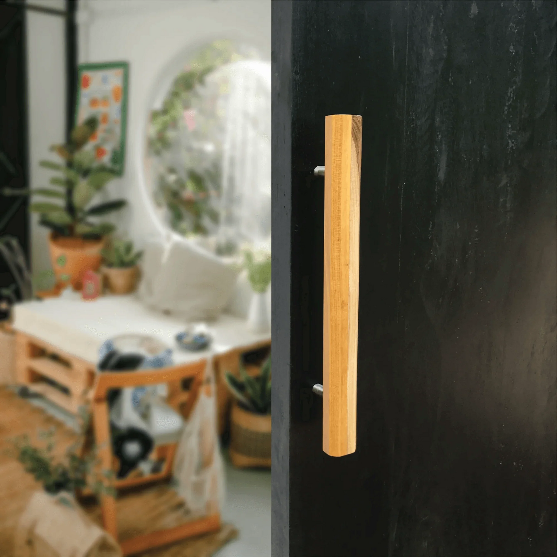 Wood Ceylon wood barn door handle in natural finish for stylish home decor