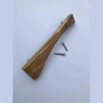Wood Ceylon handcrafted wooden sliding door handle with accompanying bolts on white background