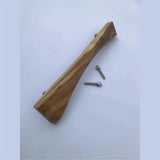 Wood Ceylon handcrafted wooden sliding door handle with accompanying bolts on white background