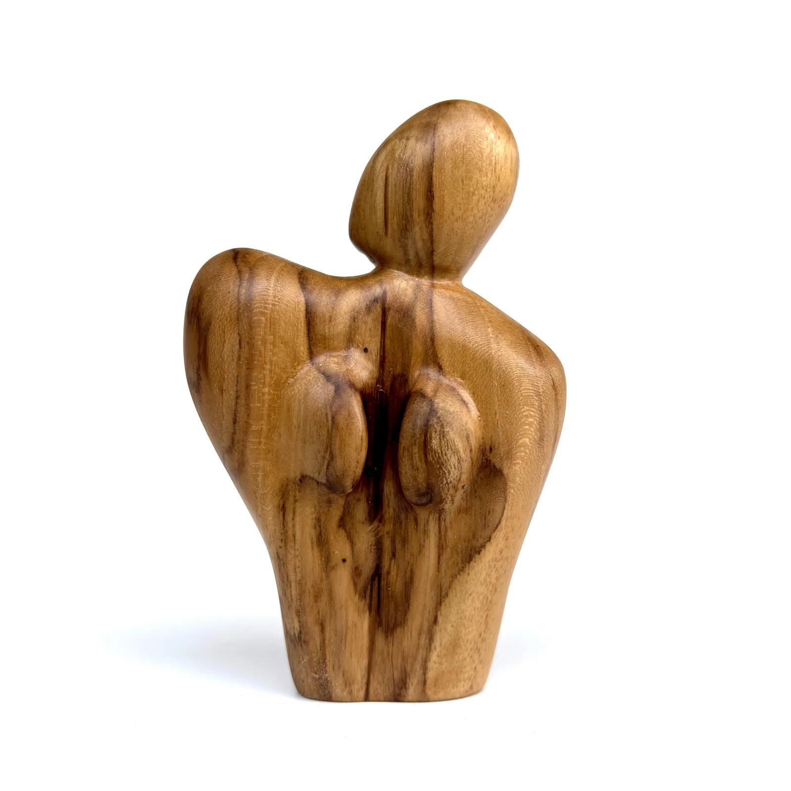 Handcrafted wood couple sculpture in natural finish showcasing elegant curves and smooth texture
