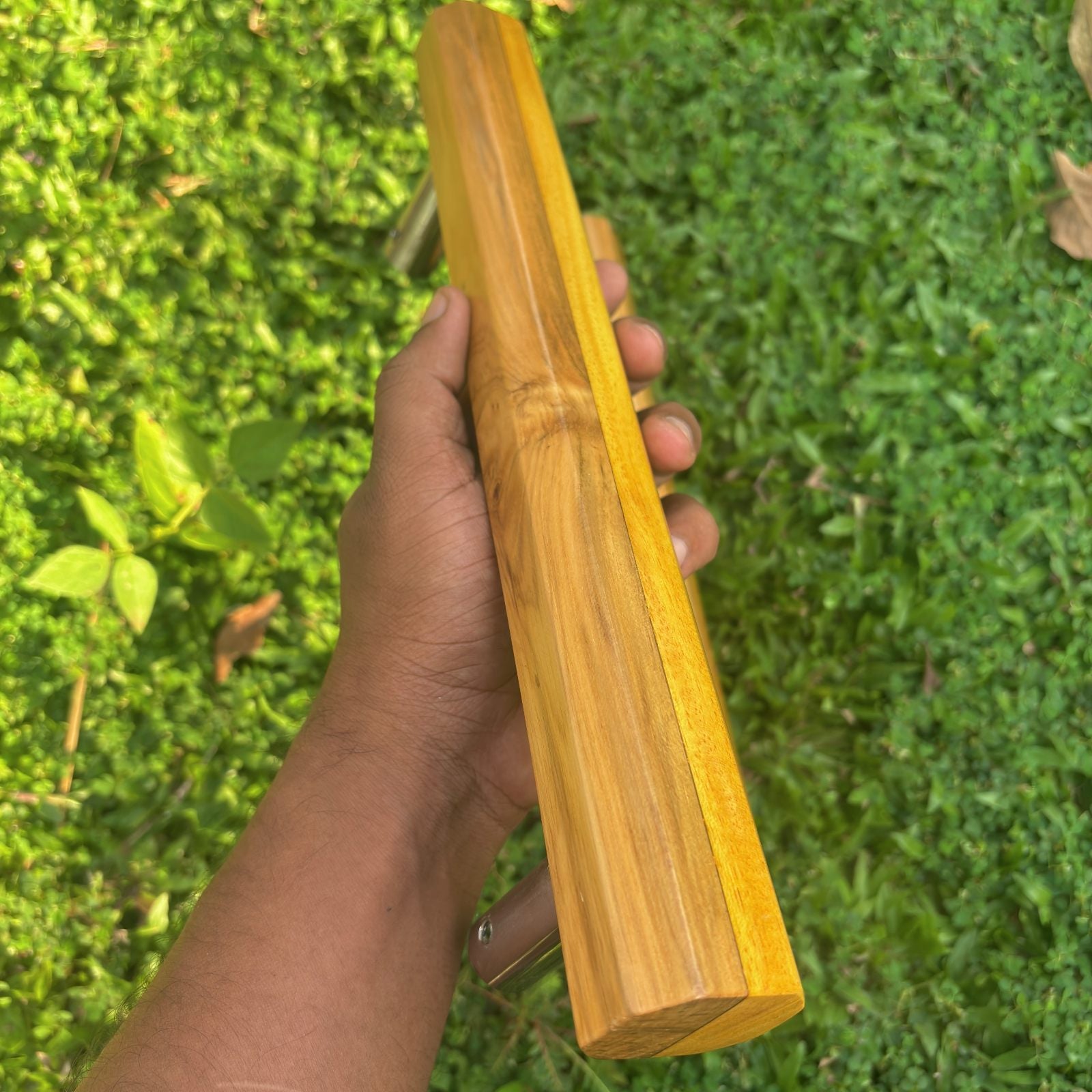 Wood Door Pull Handle in natural teak finish for stylish entryways