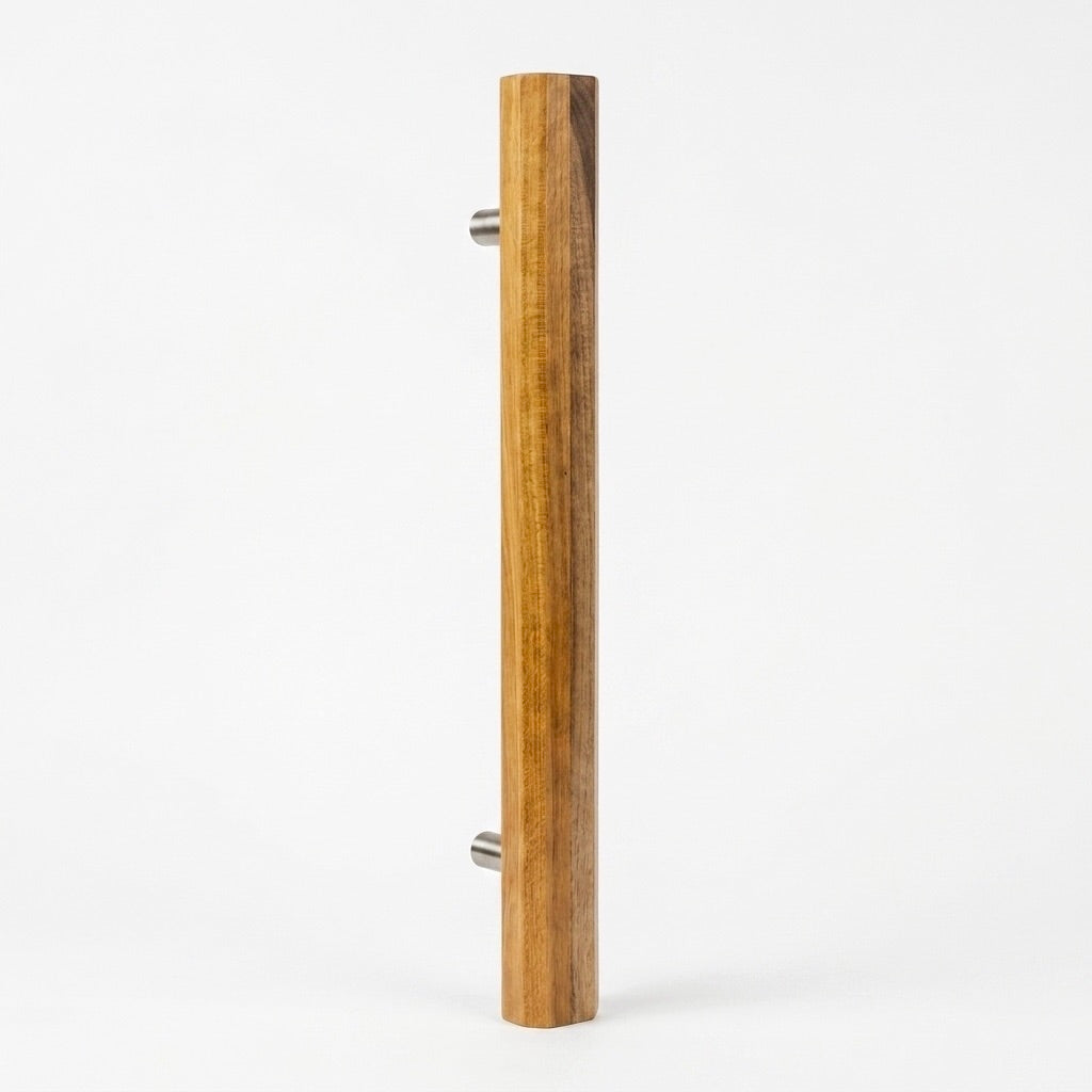 Wood Door Pull Handle in teak with stainless steel ends