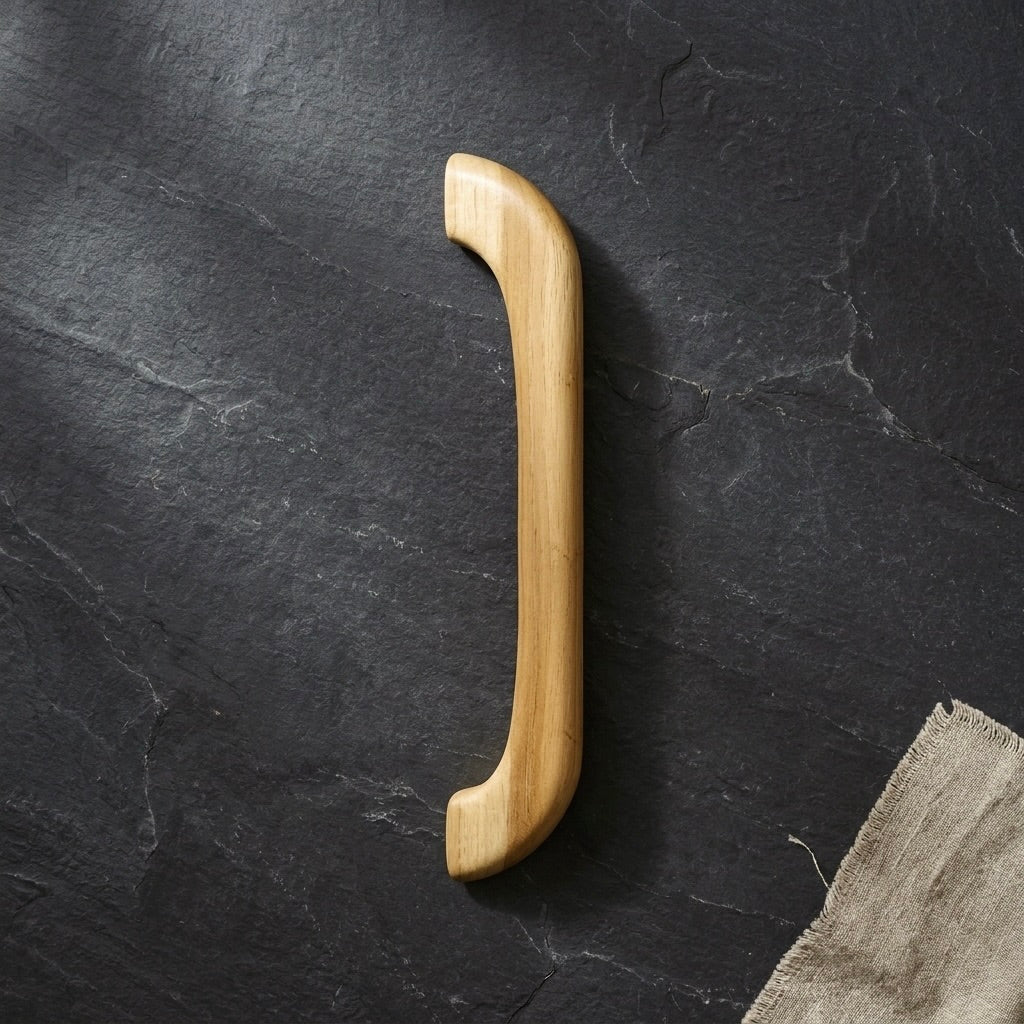 Wood Door Pull Handle in natural teak finish for stylish entryway