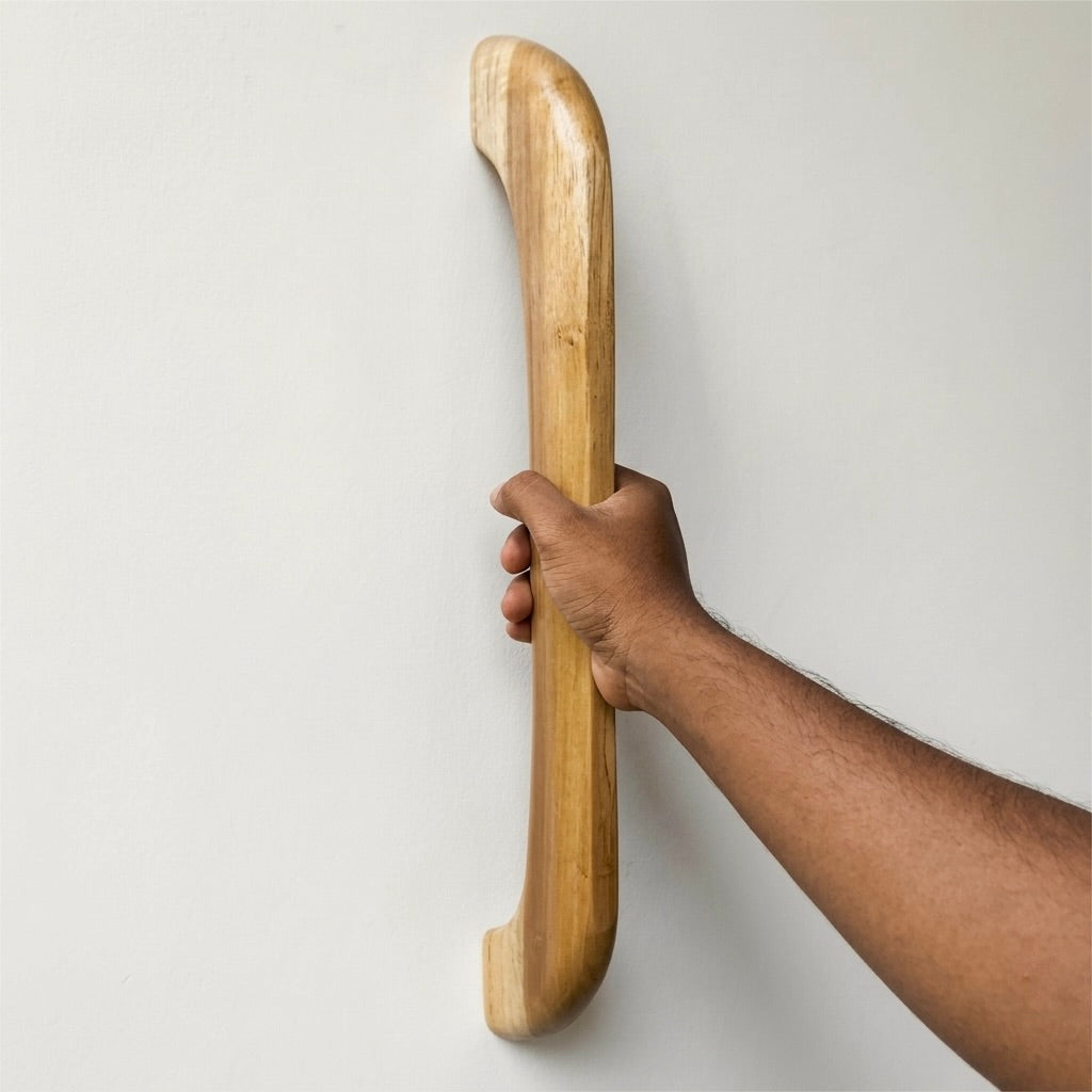 Wood Door Pull Handle in natural teak finish for stylish entrances