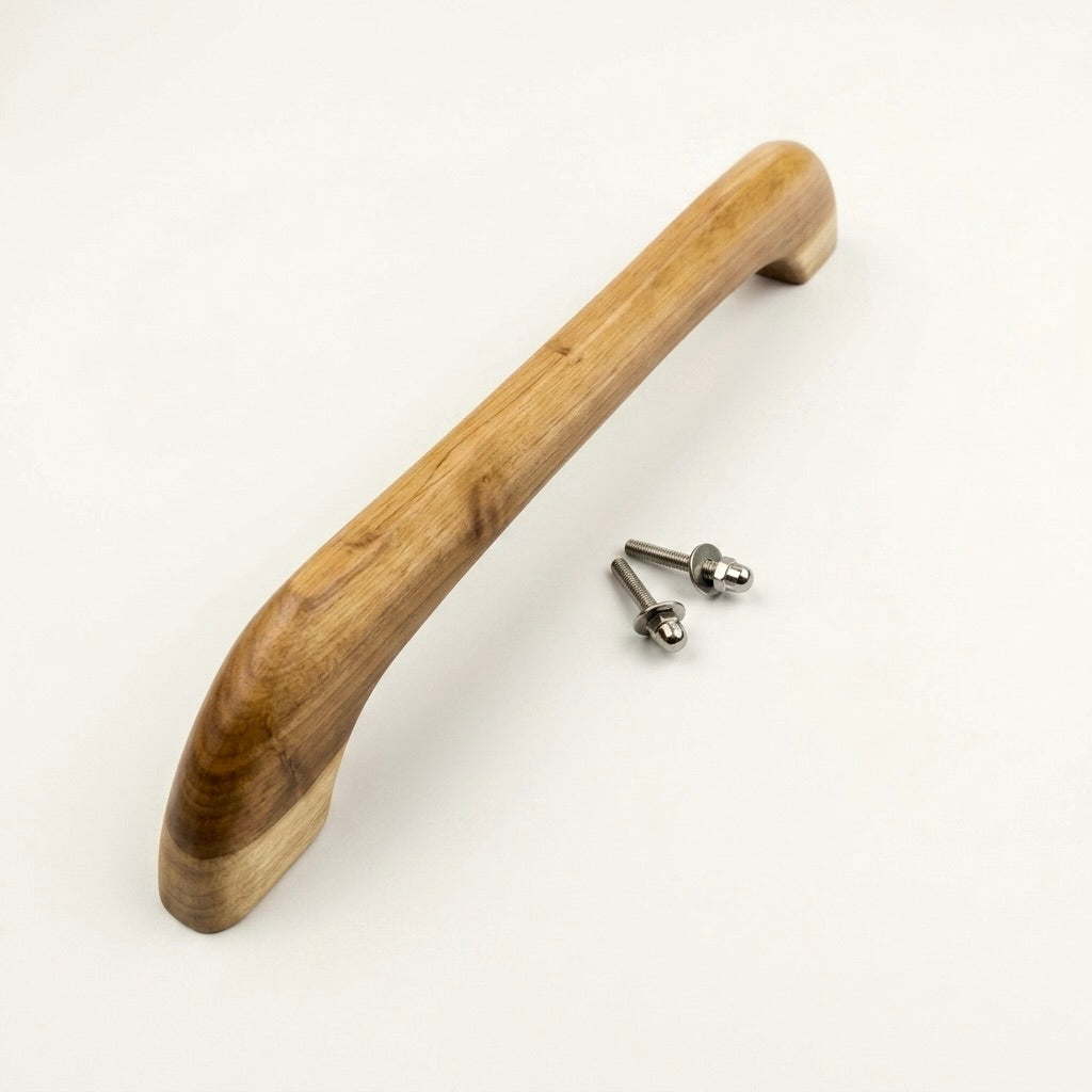 Wood Door Pull Handle in natural teak finish for stylish entryways