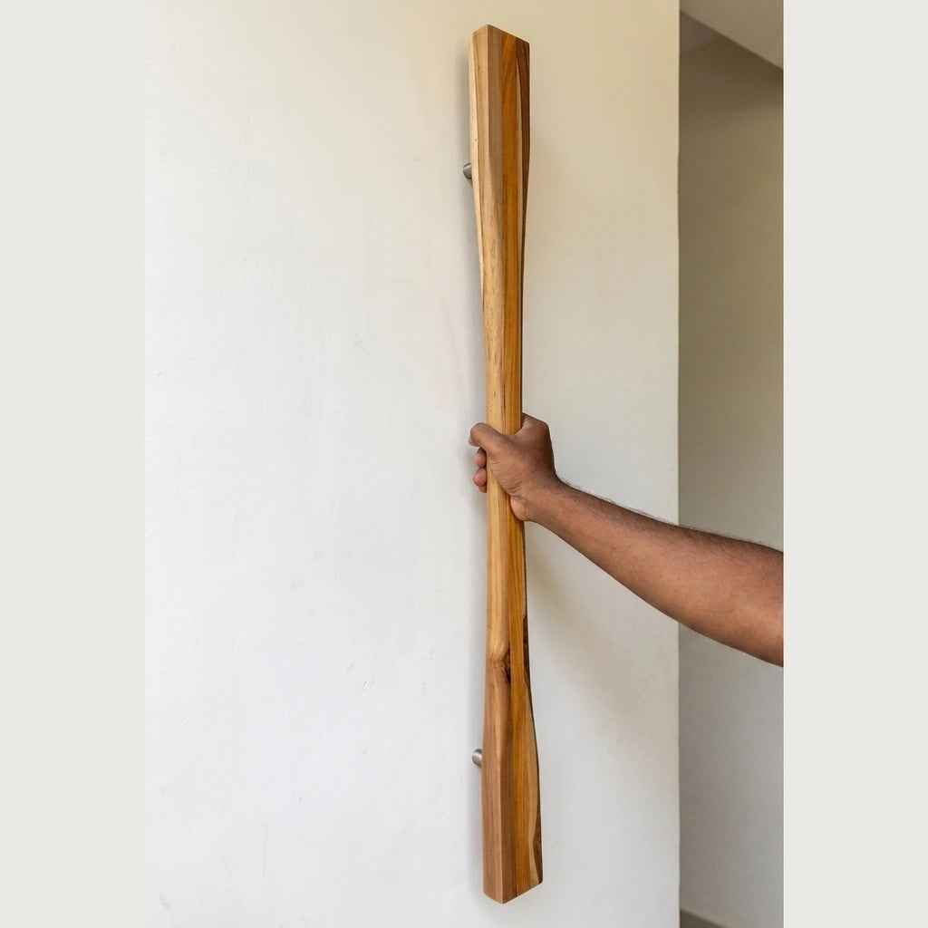 Teak Wood Entrance Door Pull Handle in natural finish for stylish entryway access