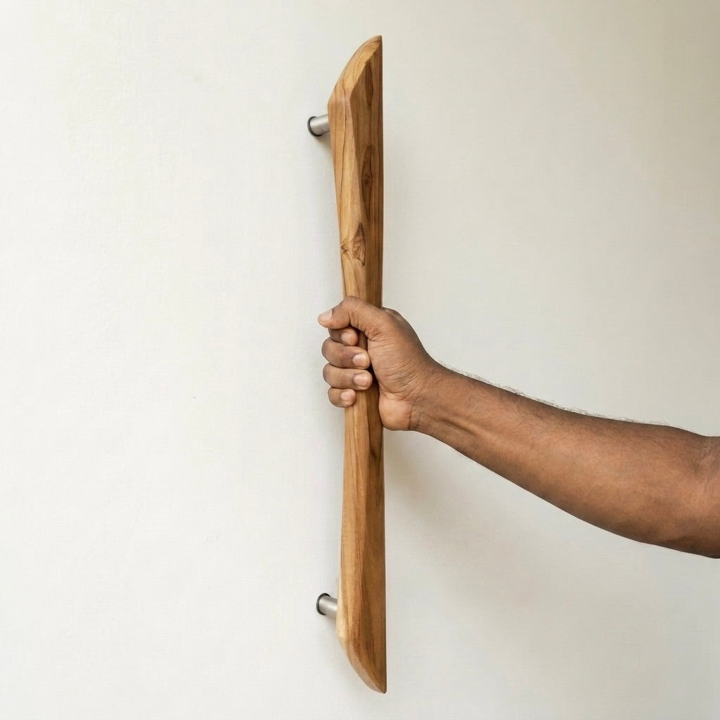 Wood Ladder Pull Handle in Teak with Natural Finish for Elegant Door Access