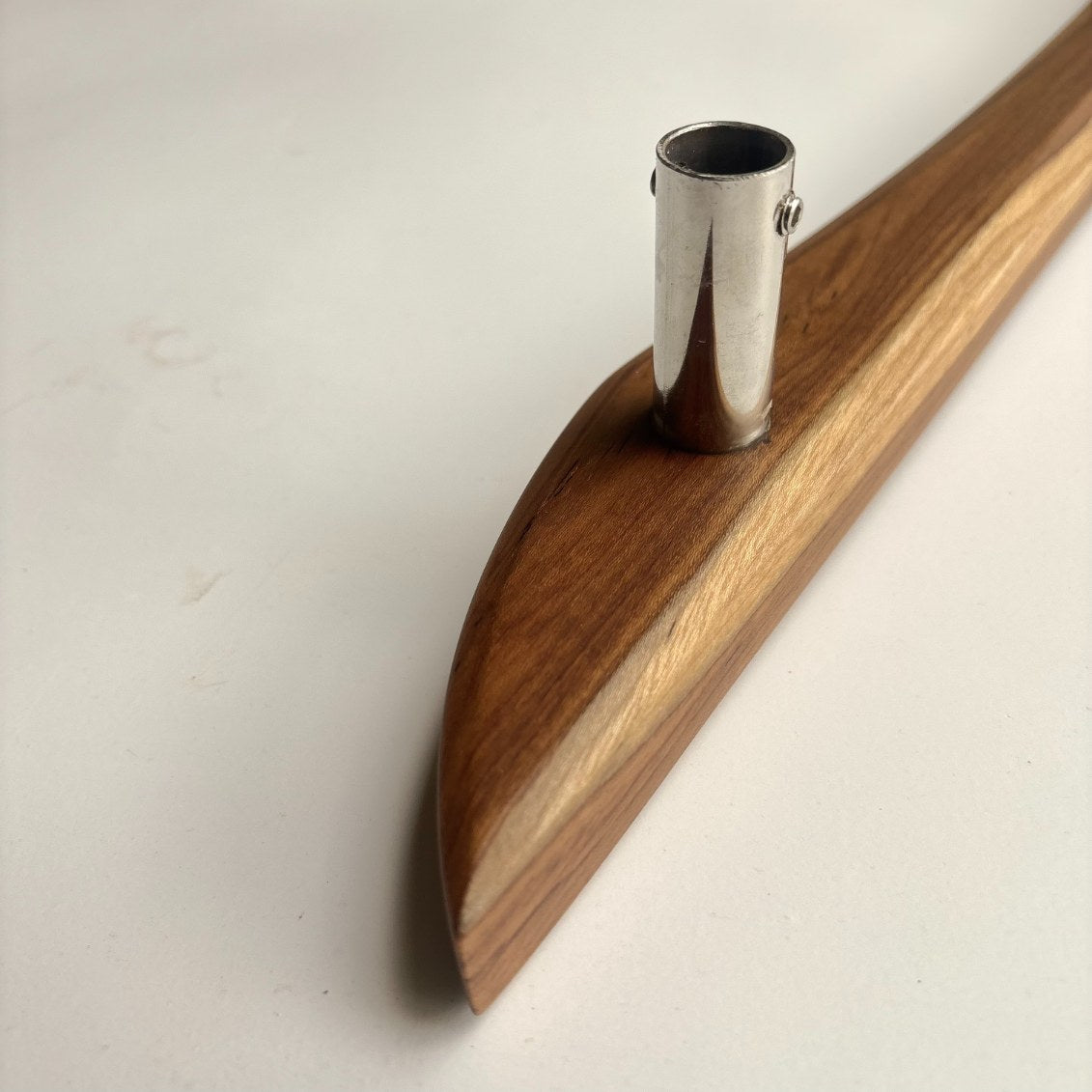 Wood Ladder Pull Handle in teak with a sleek silver finish