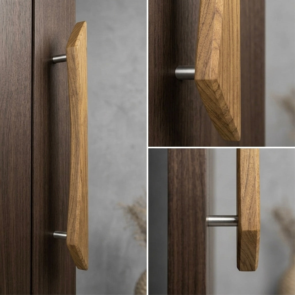 Wood Ladder Pull Handle in Teak with Natural Finish for Modern Doors