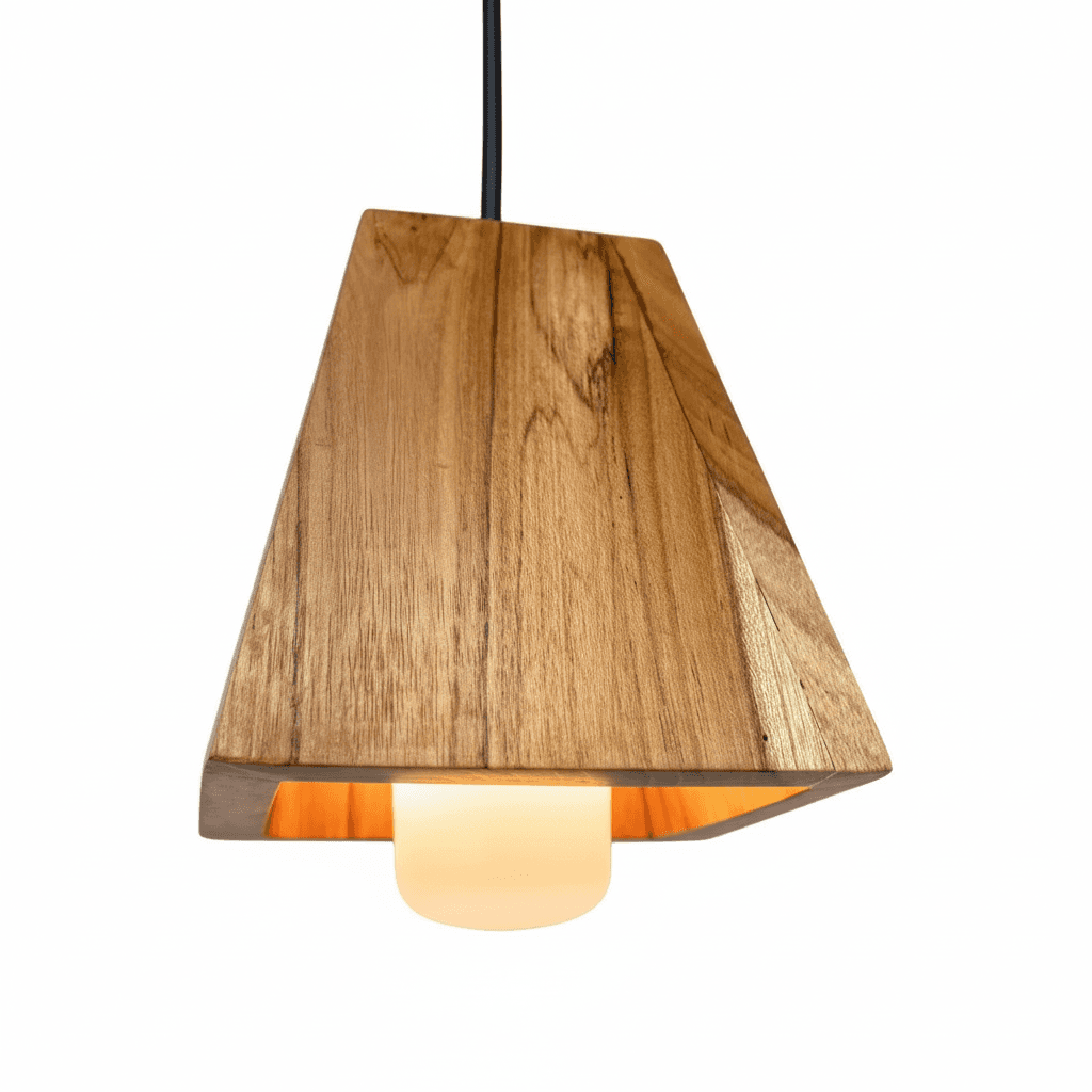 Teak Wood Pendant Light Cover in natural finish, ideal for warm lighting decor