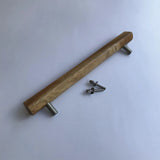 Wood Storm Door Handle with metal mount brackets and screws by Wood Ceylon on white background
