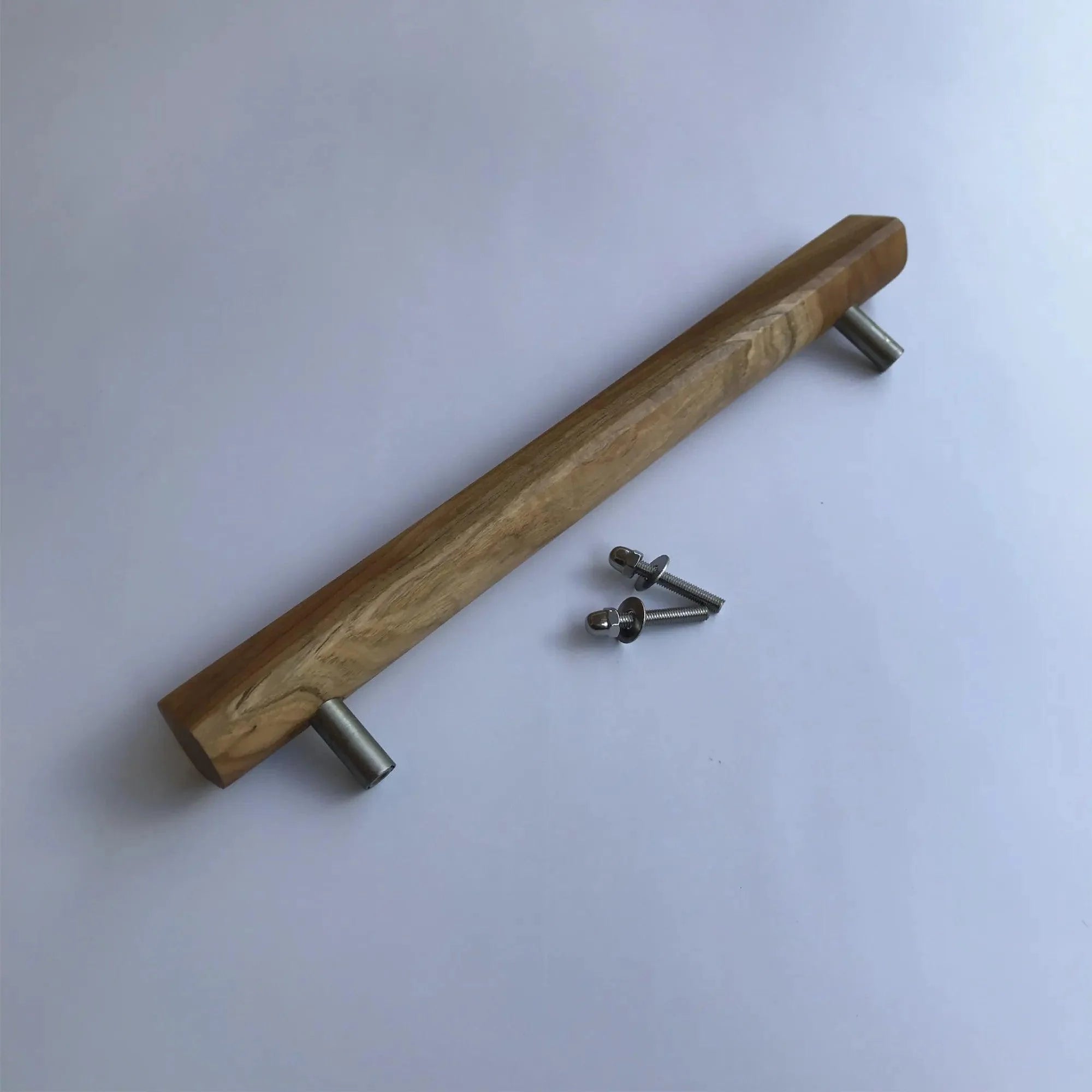 Wood Storm Door Handle with metal mount brackets and screws by Wood Ceylon on white background