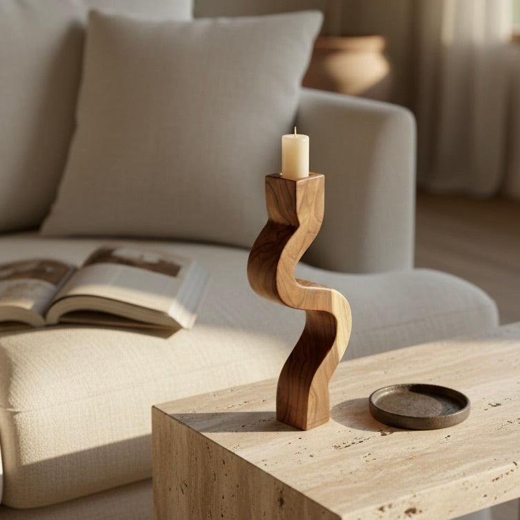 Solid teak wood candle holder handmade by Wood Ceylon in Sri Lanka