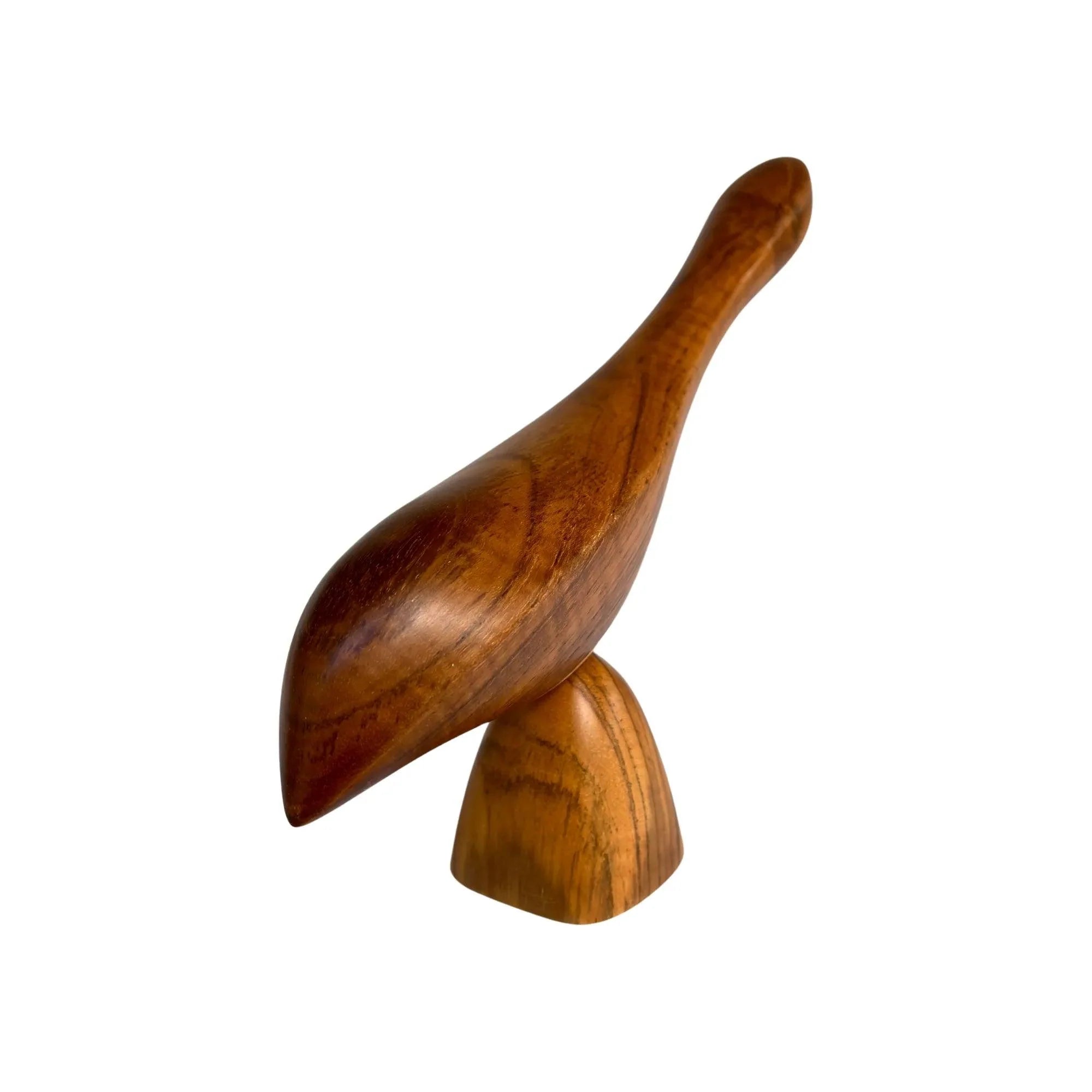 Wood Ceylon wooden bird sculpture with smooth polished finish in natural wood tones