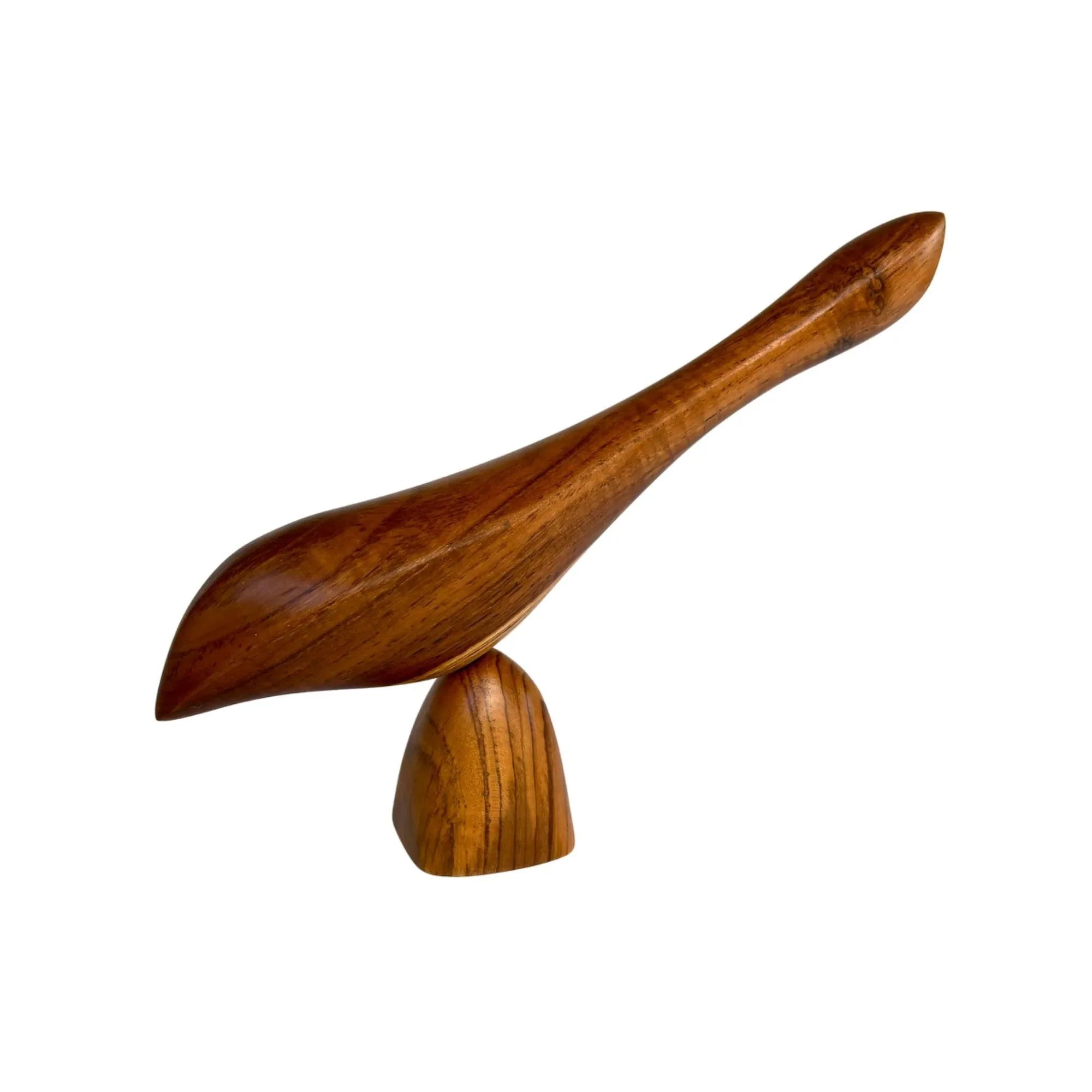 Wood Ceylon smooth polished wooden bird sculpture with elongated body and simple base
