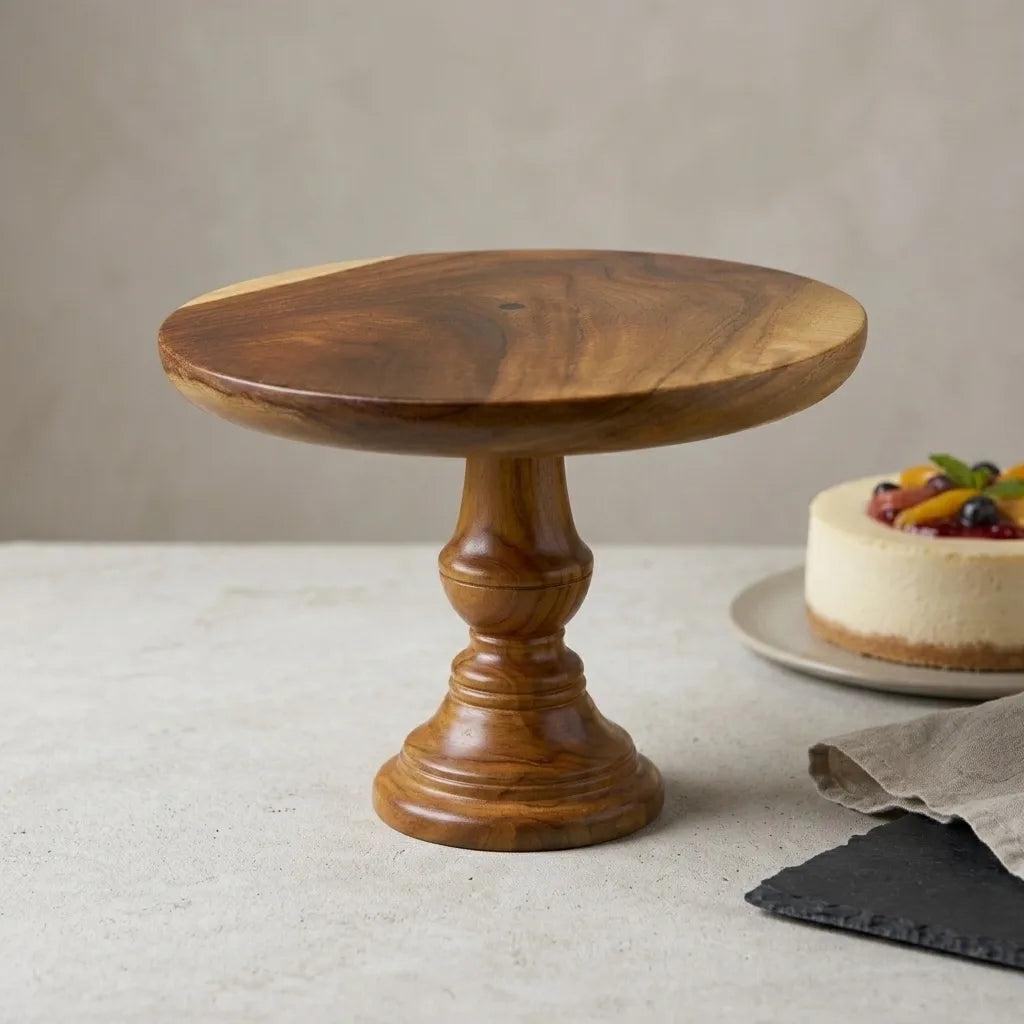Wooden Cake Stand made of teak with a natural finish