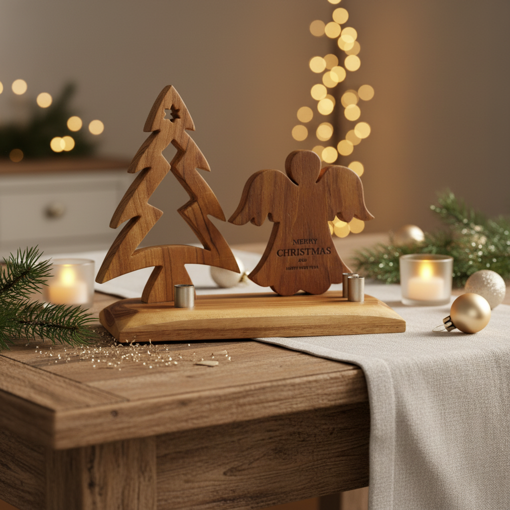 Tabletop Wood Christmas Tree with Angel