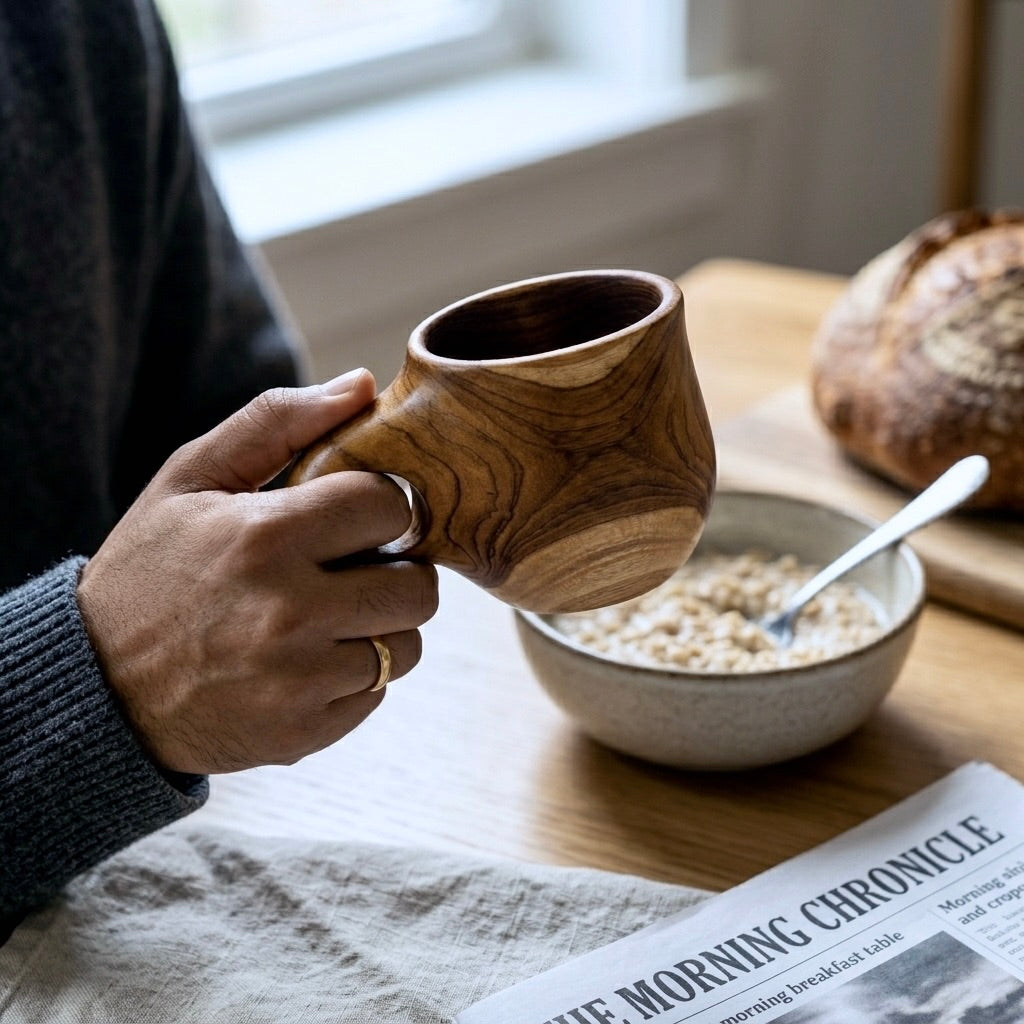 Handcrafted wooden coffee cup made of teak wood