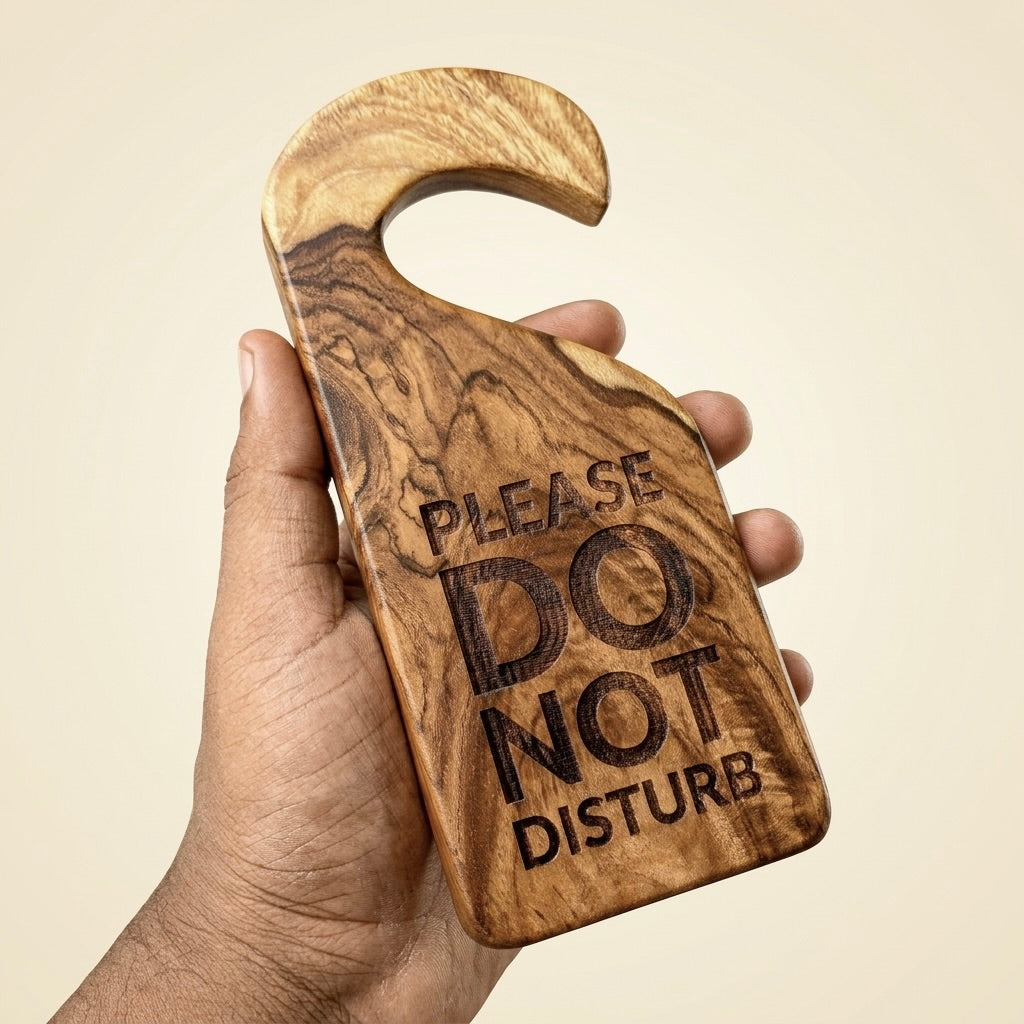 Teak wooden door sign hangers with engraved 'Do Not Disturb' message
