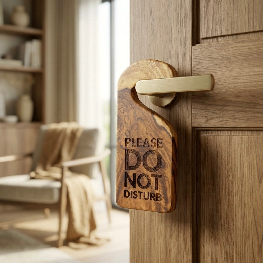 Teak wooden door sign hanger with engraved Please Do Not Disturb