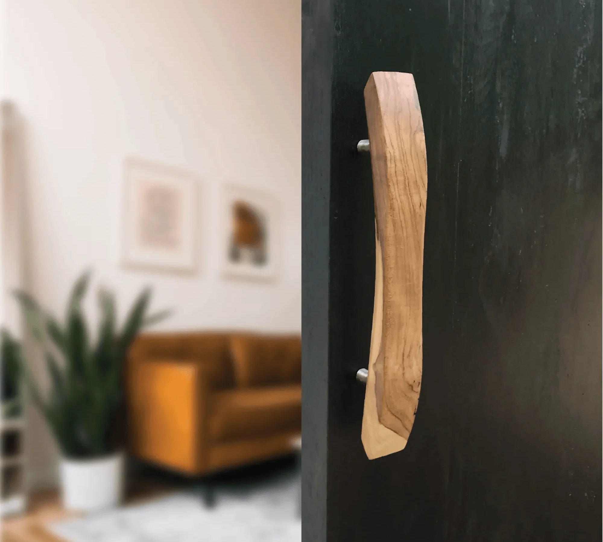 Stylish wooden front door pull handle designed for a modern entrance with a natural finish