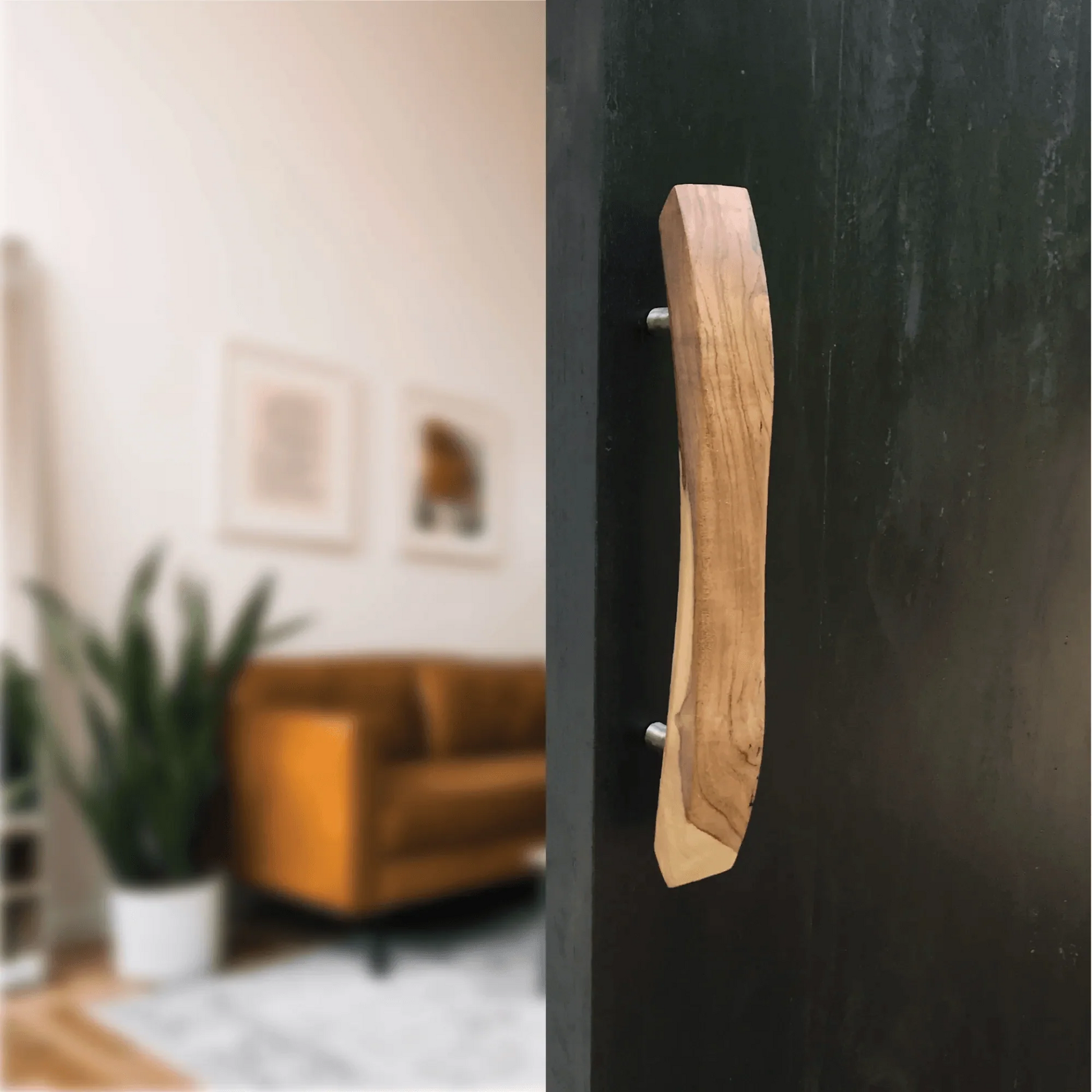 Stylish wooden front door pull handle designed for a modern entrance with a natural finish