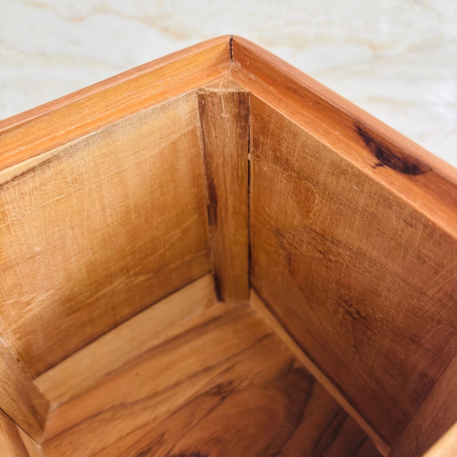 Close-up view of handcrafted wooden kitchen canister set of 3 by Wood Ceylon showing natural wood grain details
