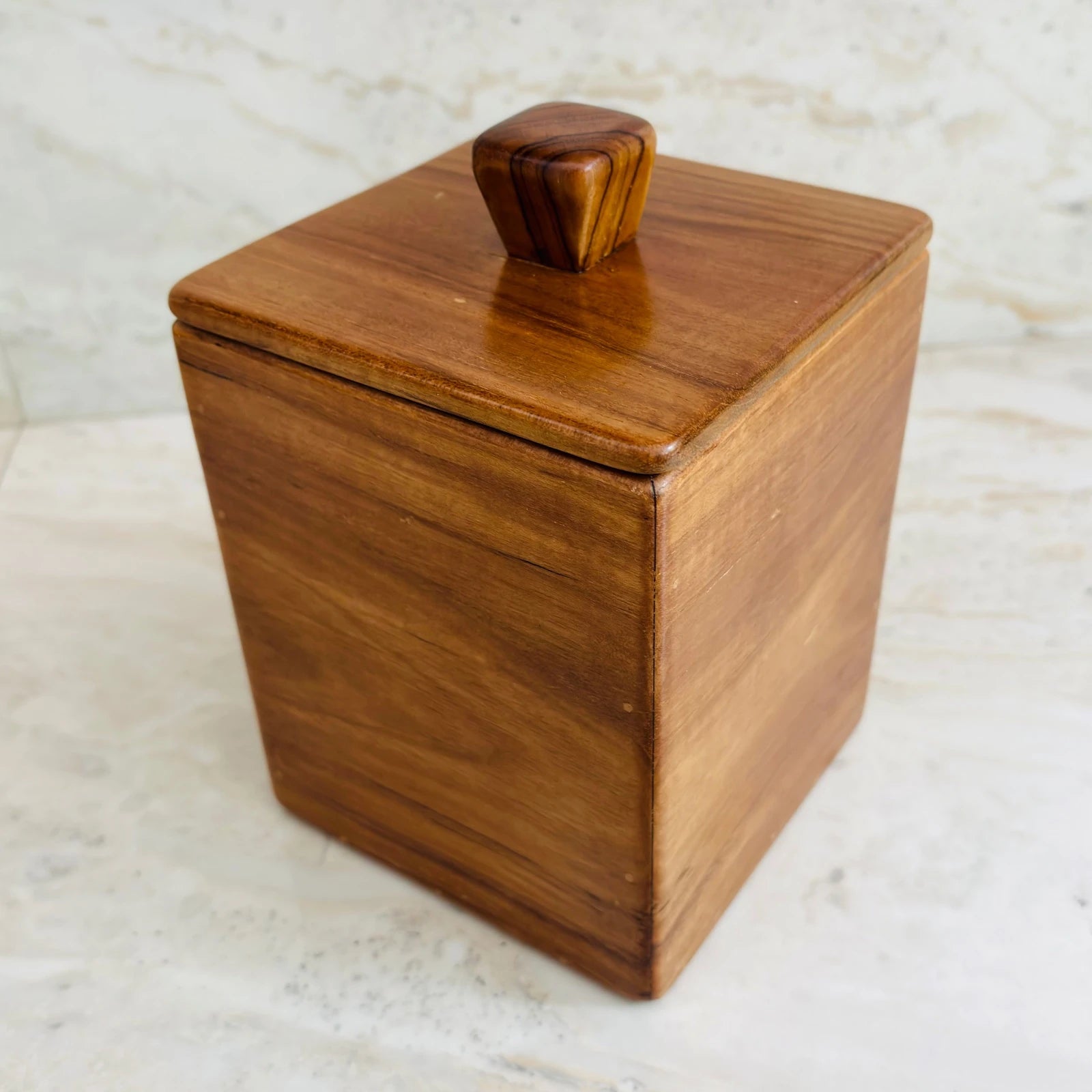 Wood Ceylon wooden kitchen canister set of 3 with square shape and polished finish