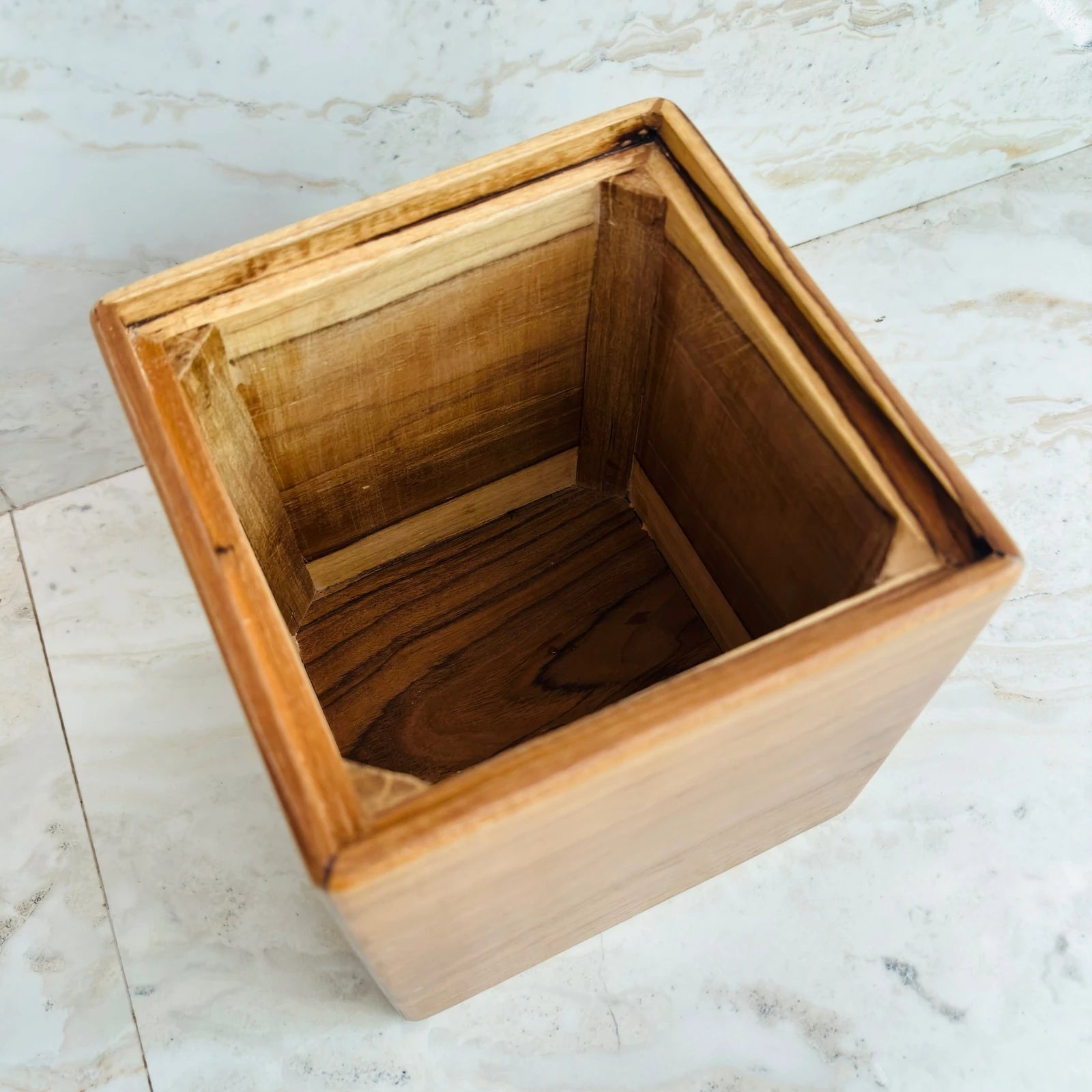 Wood Ceylon kitchen canister set of 3 wooden container showing open top and natural wood grain