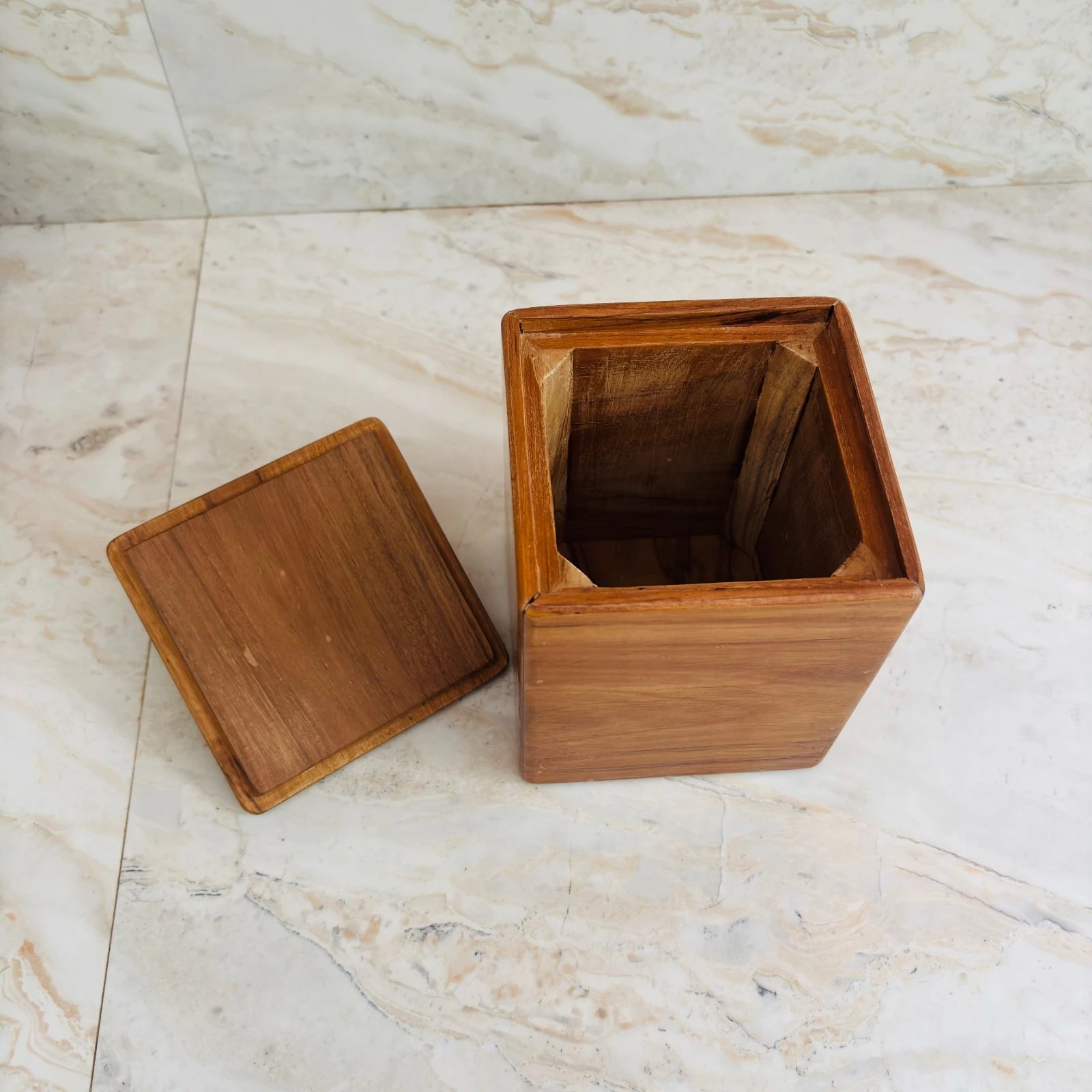 Wood Ceylon wooden kitchen canister set of 3 with square shape and removable lids