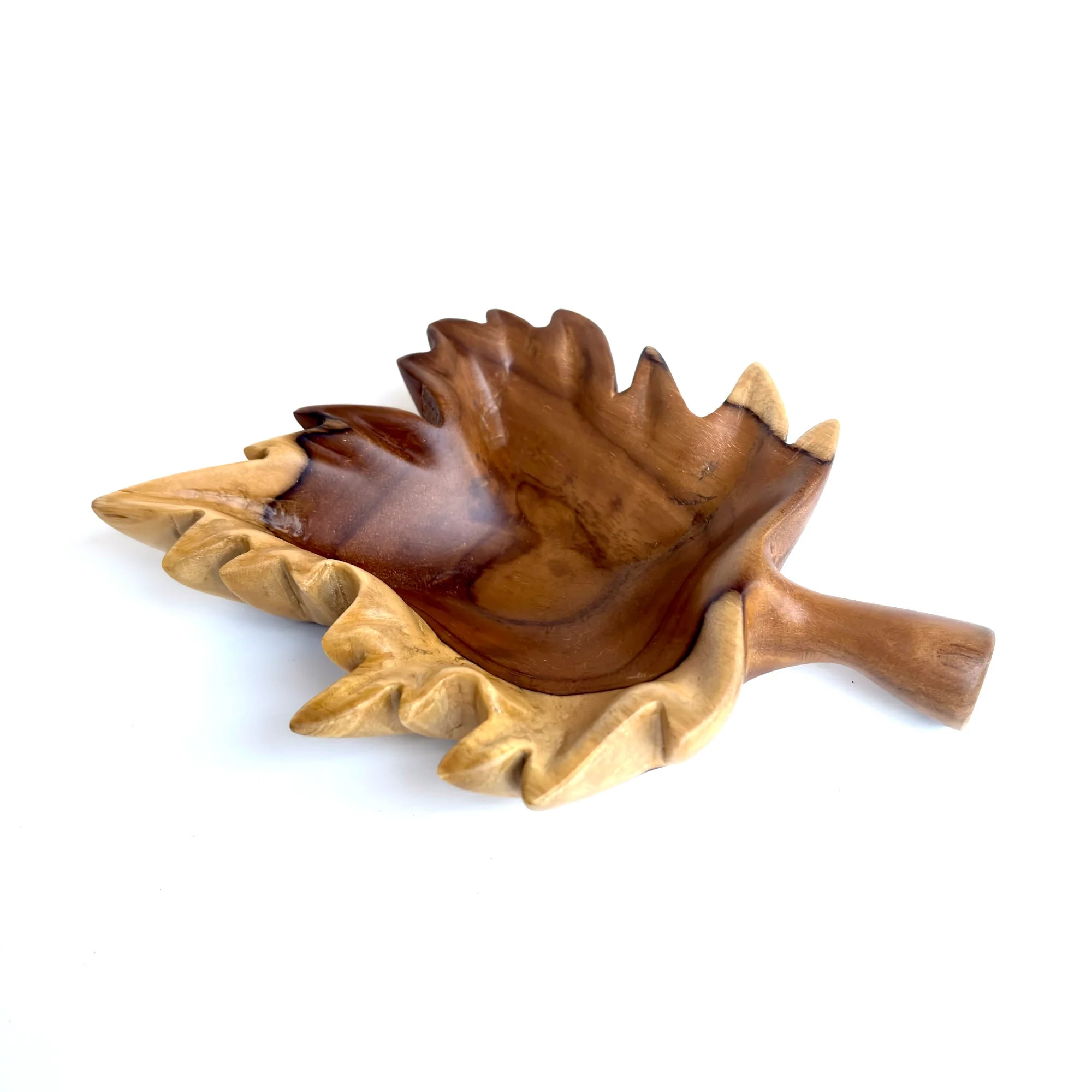 Wood Ceylon handcrafted leaf carved tray made from natural wood with detailed leaf shape